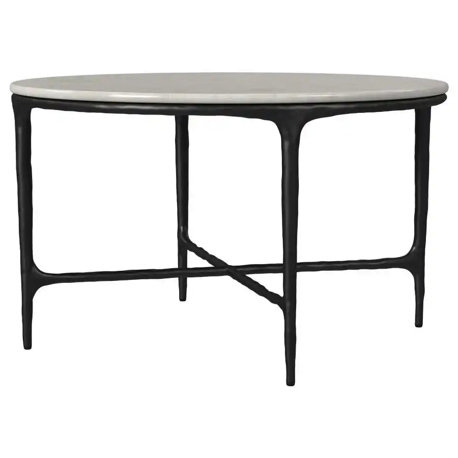 Hermas - Round Genuine Marble Top Metal Coffee Table - White