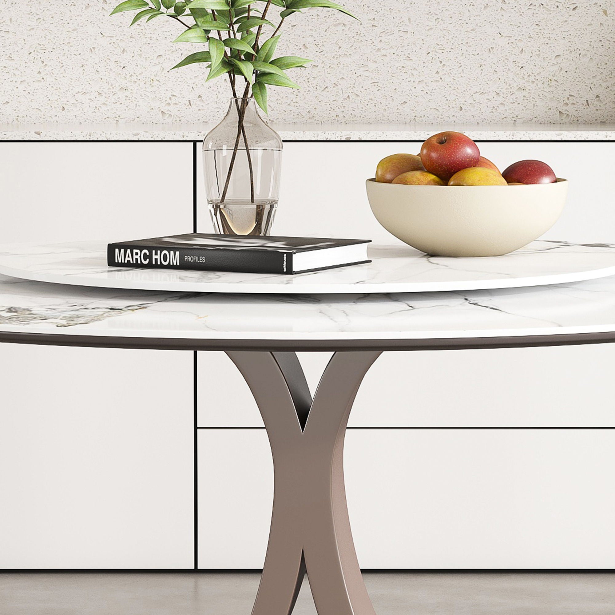 Round Dining Table With 360° Rotating Lazy Susan For Dining Room & Kitchen, 6 Chairs - White