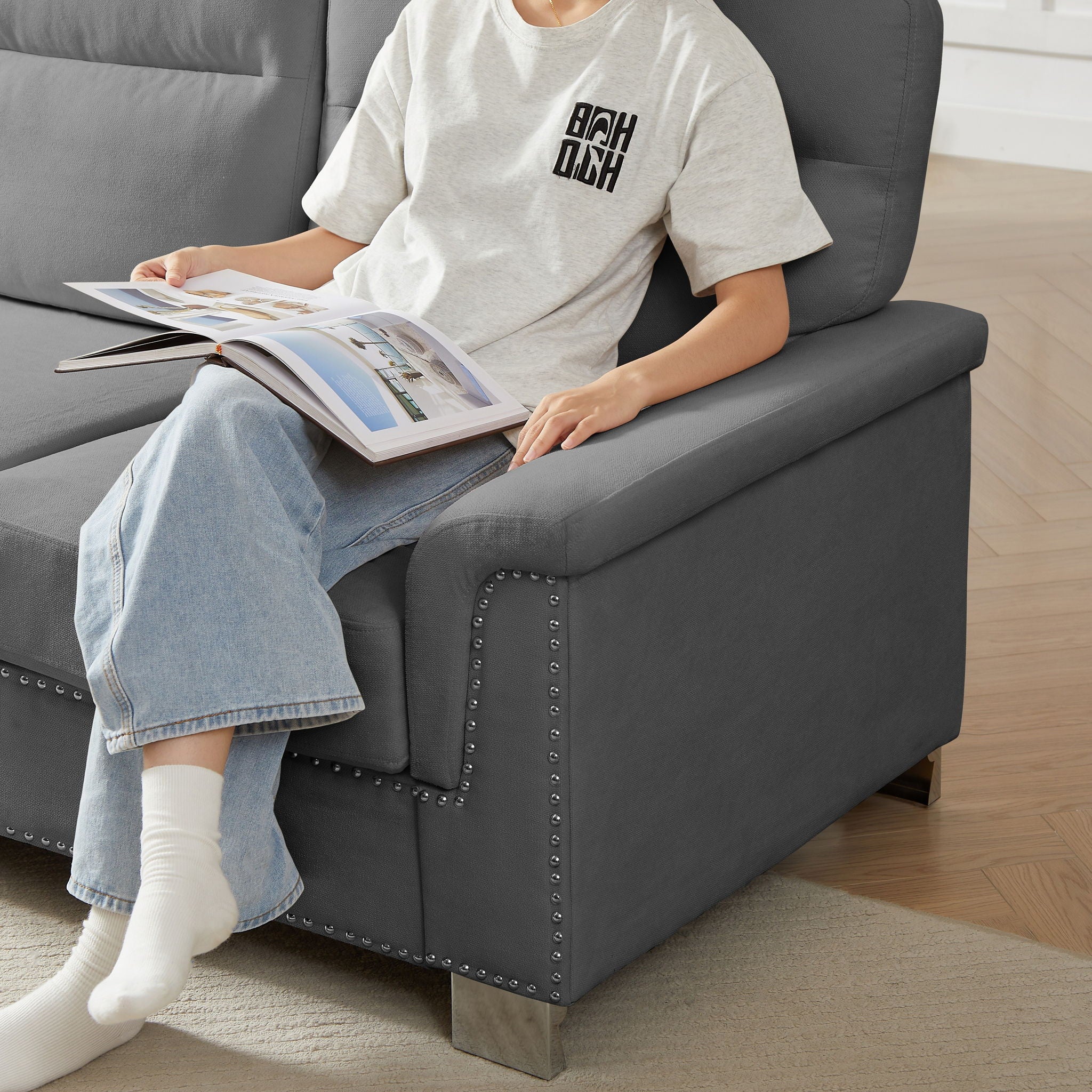 3 Seater Elegant Stationary Sofa