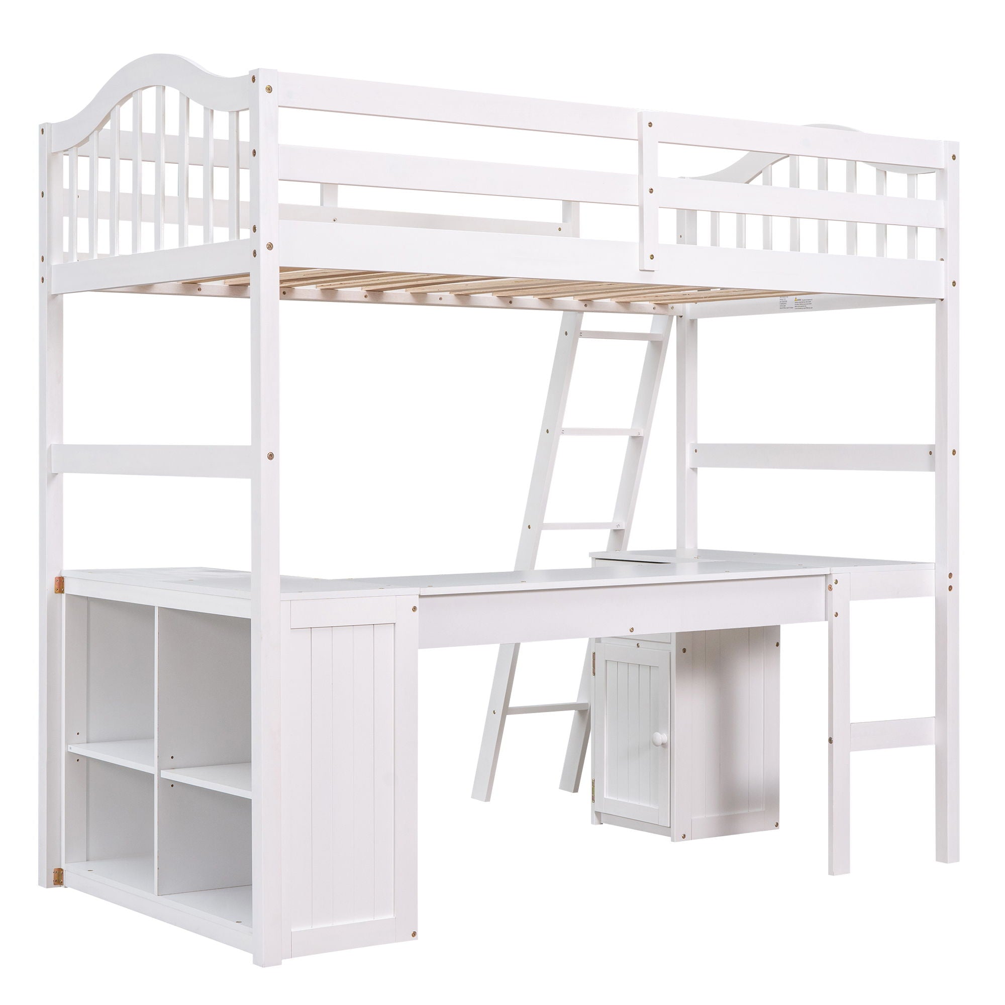 Loft Bed With Drawers, Cabinet, Shelves With Desk