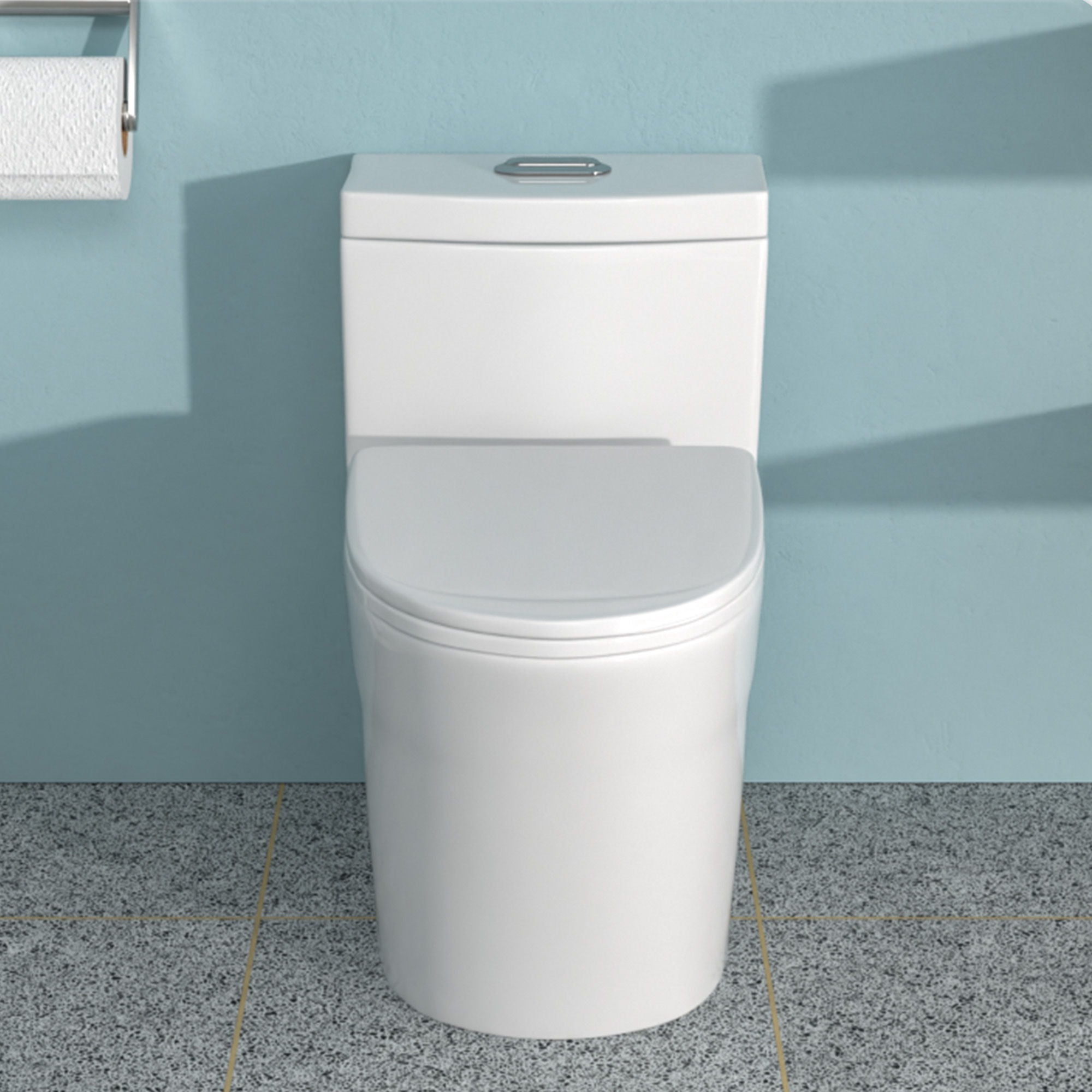 1 Piece Toilet For Bathroom, Dual Flush 1.24 / 1.43 Gpf, Soft Closing Seat - White