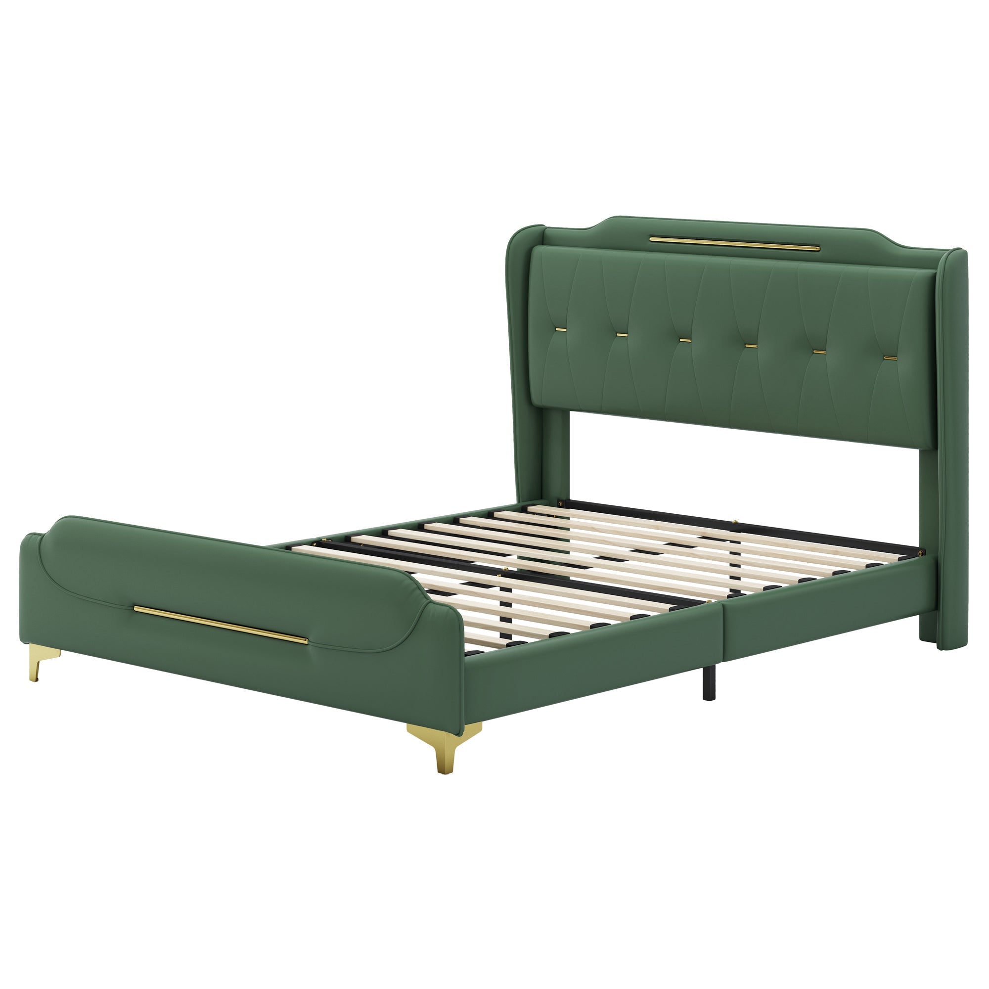 Queen Size Leather Bed Frame with Wingback Headboard & Footboard