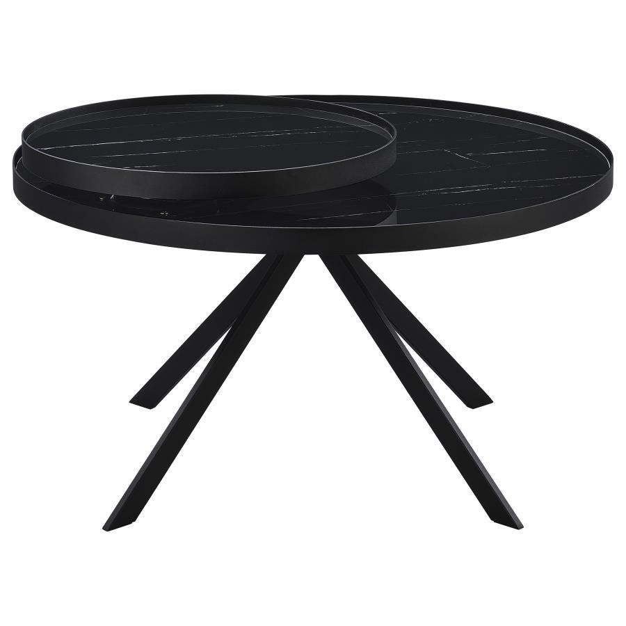 Briggs - Round Marble Printed Glass Top Coffee Table