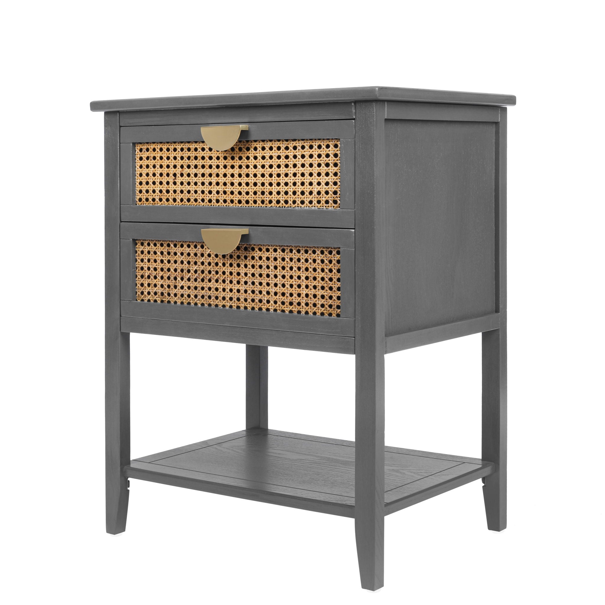 2 Drawer Side Table, Natural Rattan