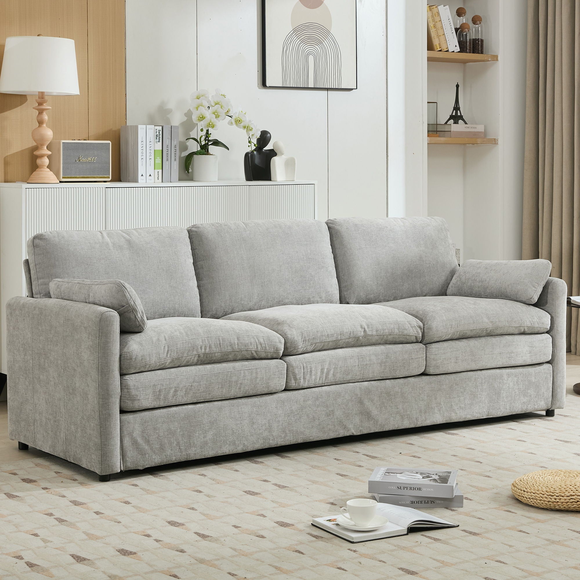 Cozy Upholstered 3 Seater Sofa With Double Cushion