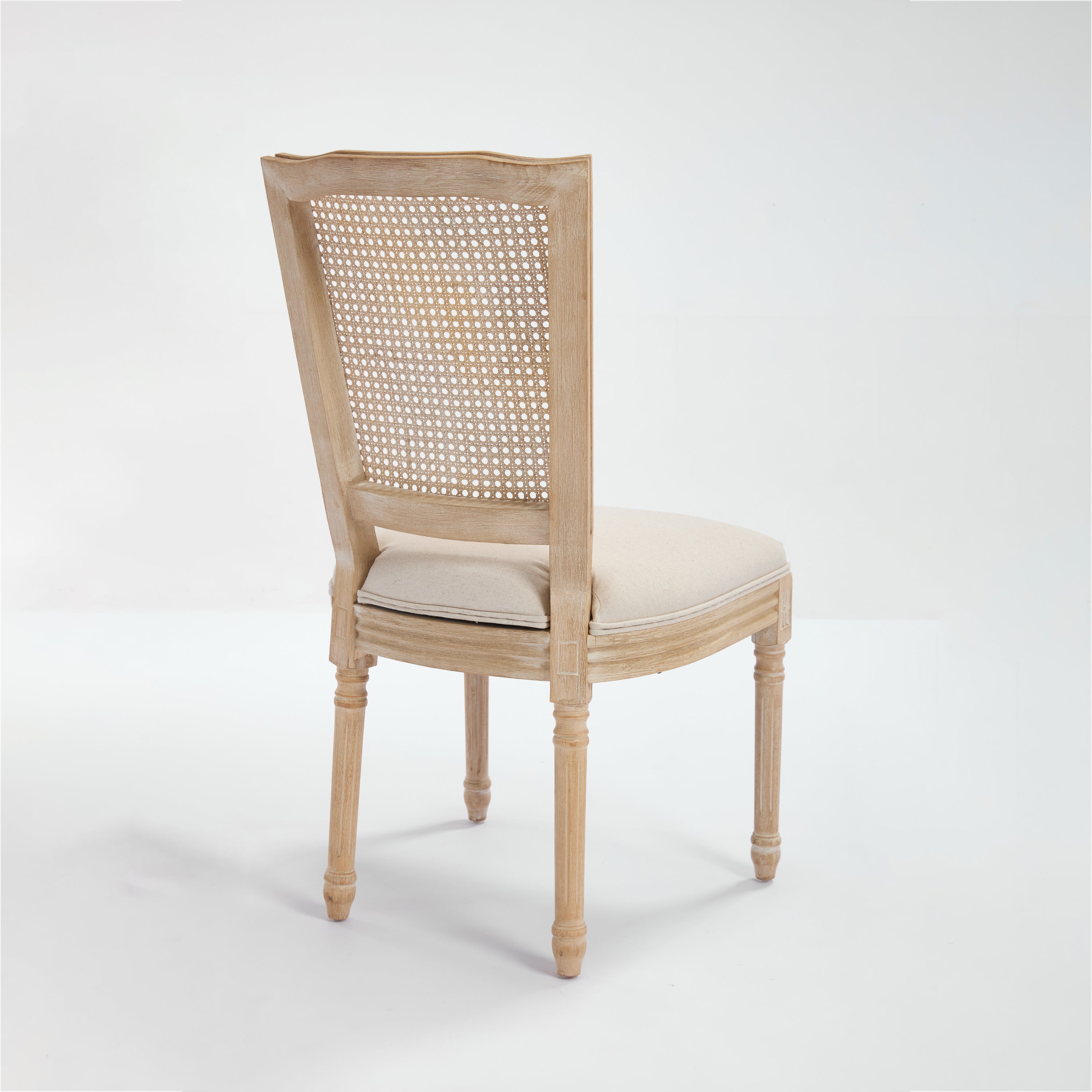 French Country Dining Chairs Set of 2 Upholstered With Natural Rattan Back