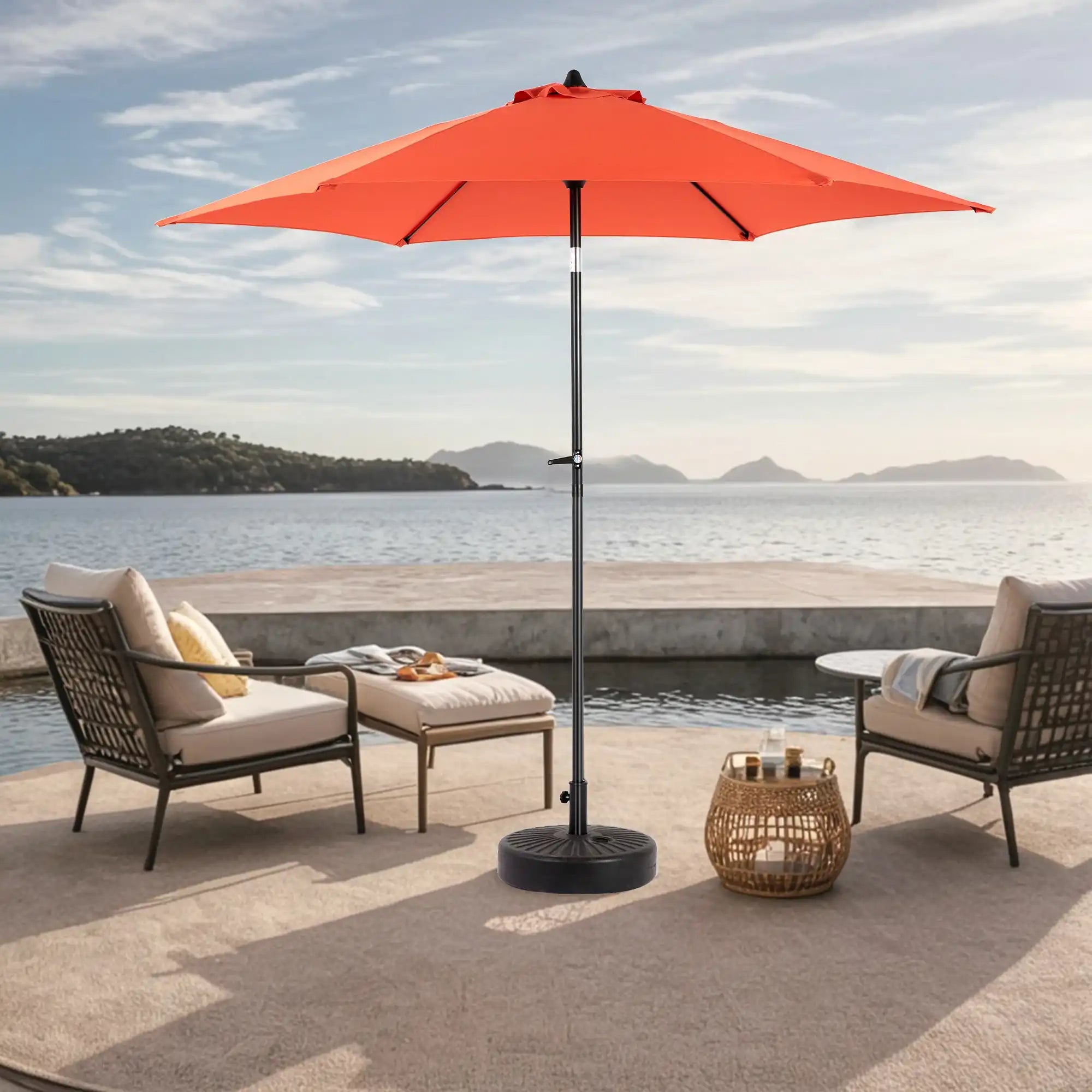 9FT Orange Patio Umbrella, Push Button Tilt & Crank