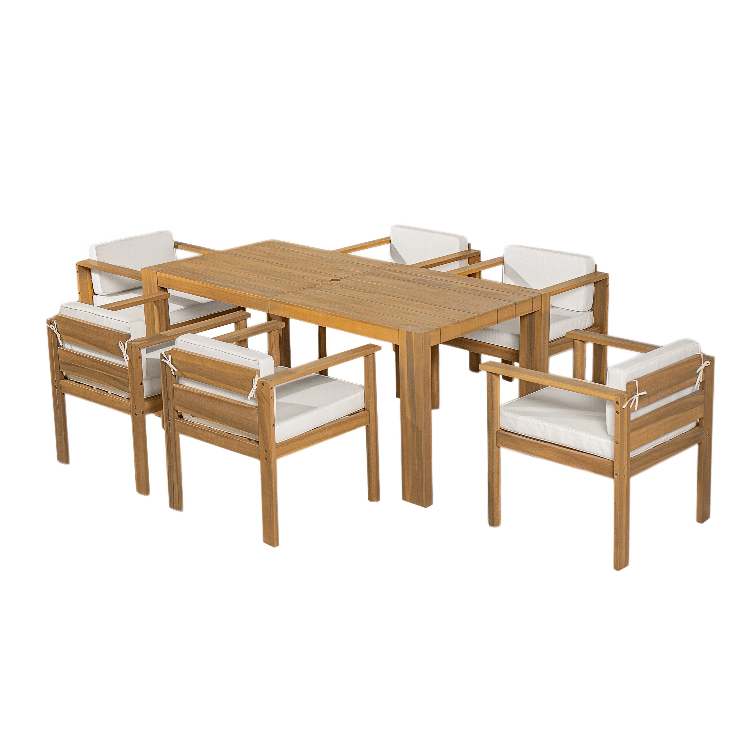 TREXM 7-Piece Patio Dining Table Set for 6,Outdoor Furniture Sets with 72.8'Rectangle Table,Patio Table and Chairs Set with Removable Cushions for Backyard,Garden,Poolside(Light Teak+Beige Cushion)