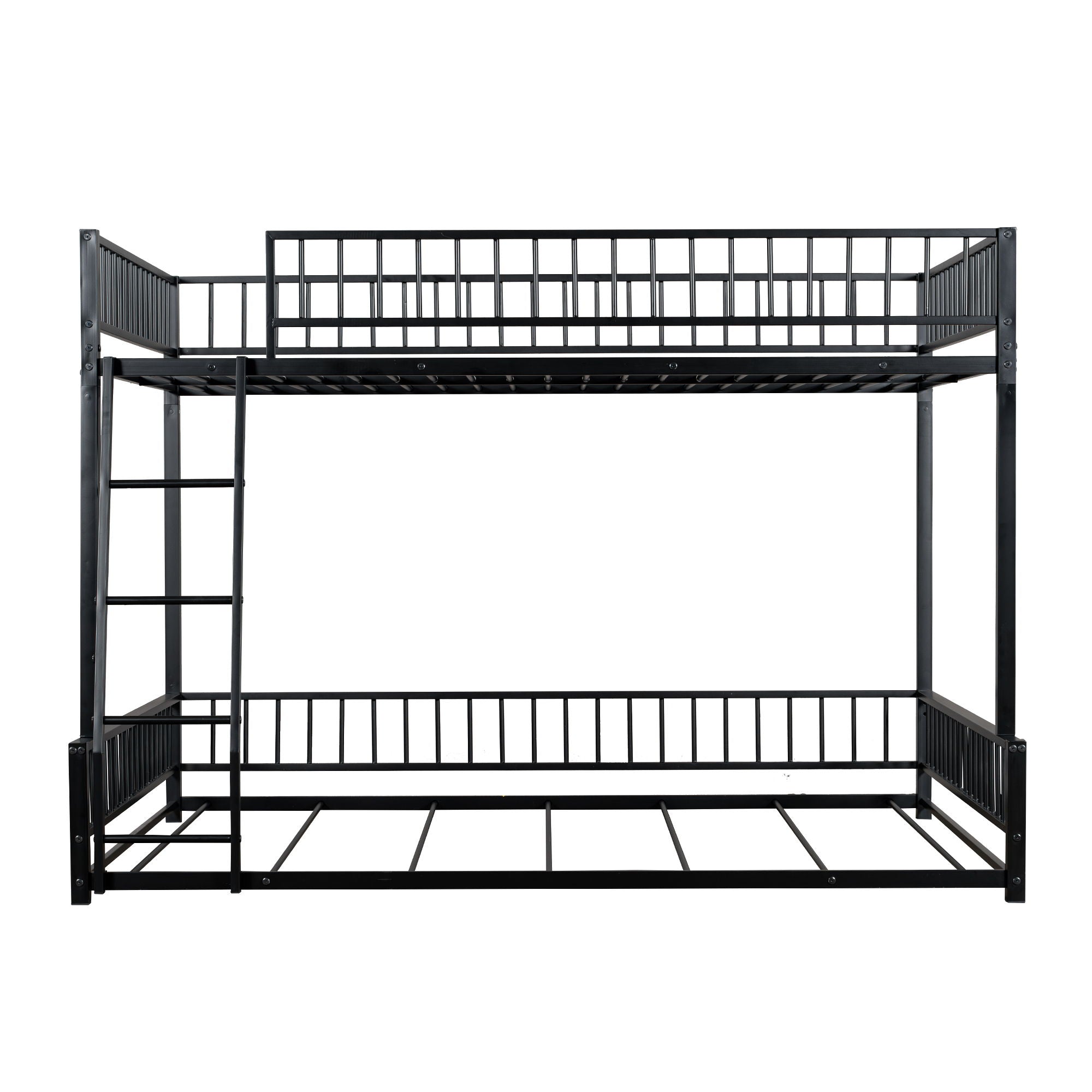 Bunk Bed Frame With Ladder And Safety Guardrails