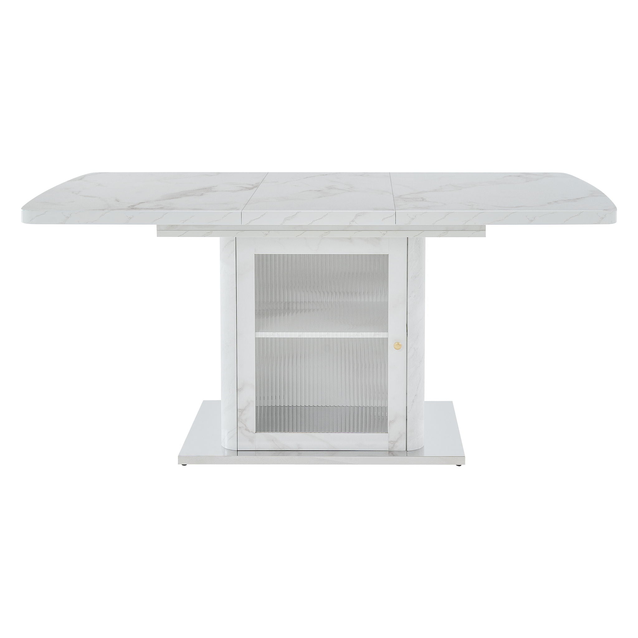 Modern Rectangle Dining Table With Stretchable Top, Storage Cabinet