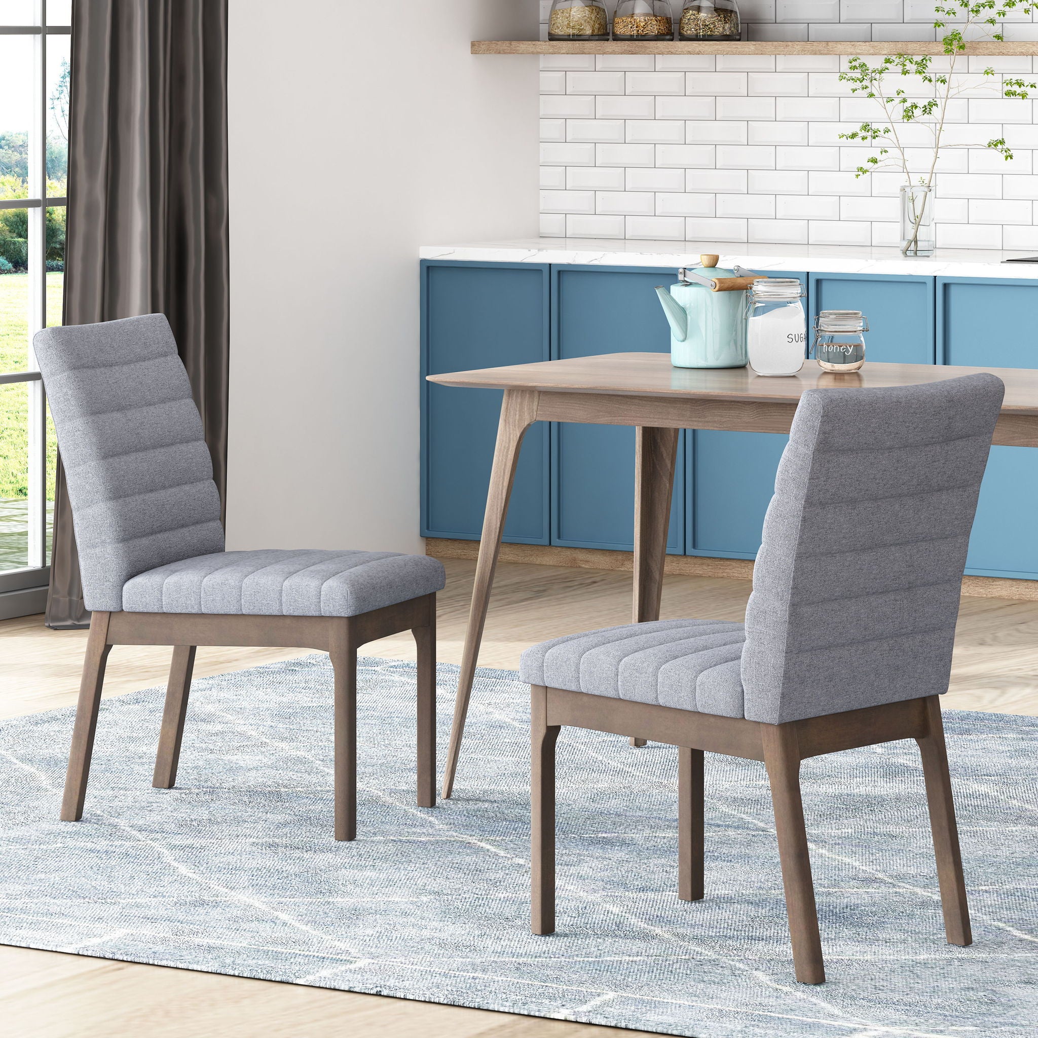 Mid Century Modern Dining Chair (Set of 2) With Channel Stitching - Dark Gray