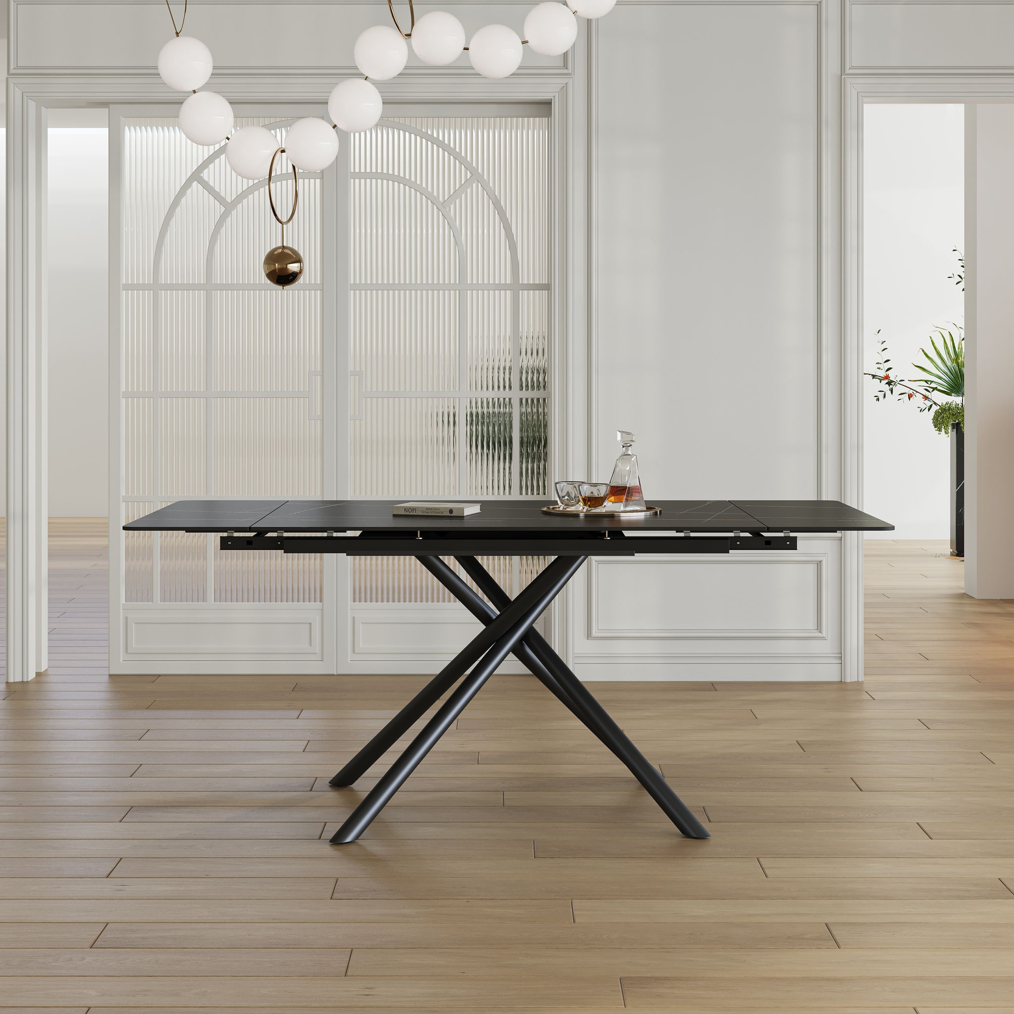 Retractable Sintered Stone Dining Table Set With Chairs