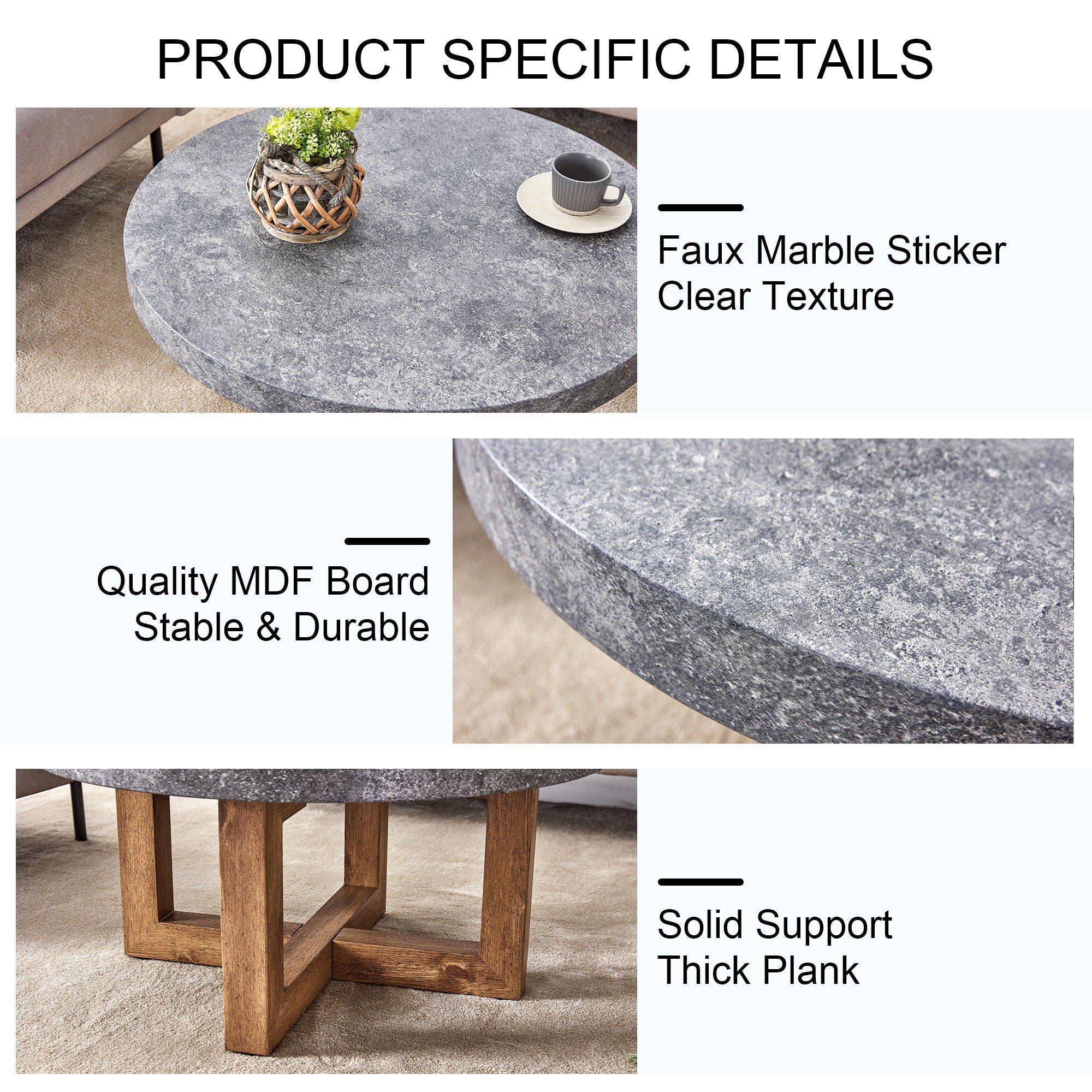 Modern Retro Texture Round Coffee Table With Crossed Legs - Gray