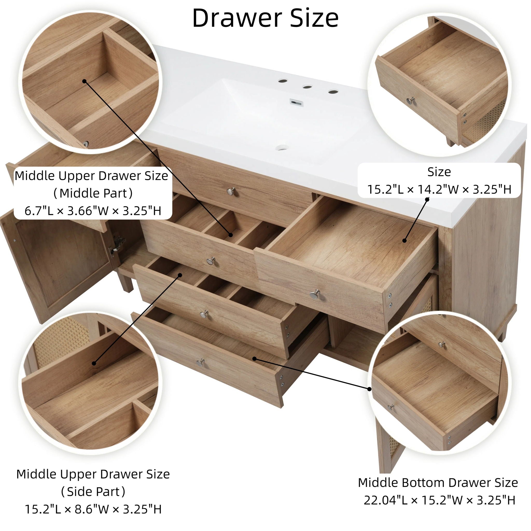 Bathroom Vanity With Sink, 5 Legs, Soft Close Drawers