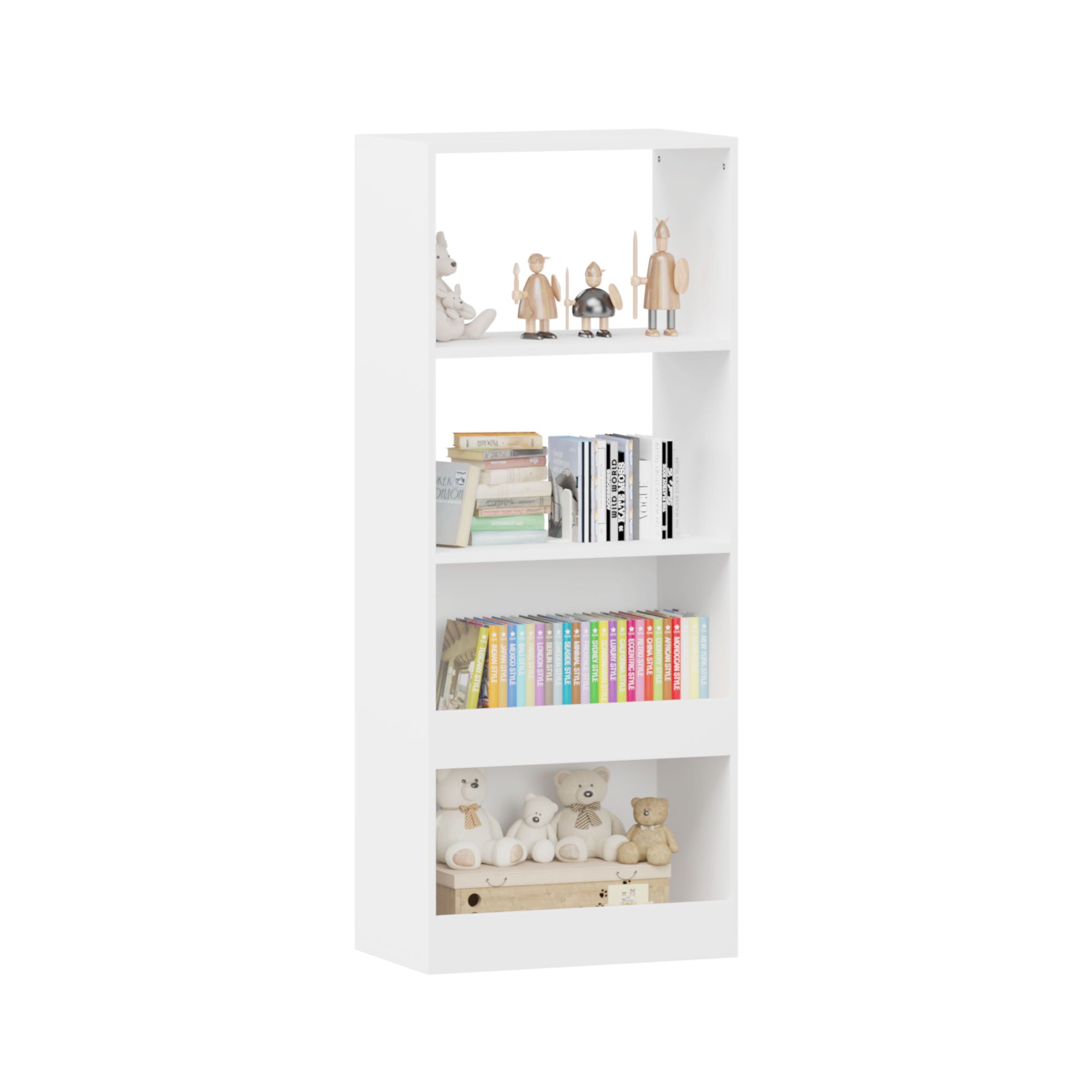 Bookshelf 4 Tier Wall Mounted Bookcase Organizer, Storage Cabinet For Bedroom - White