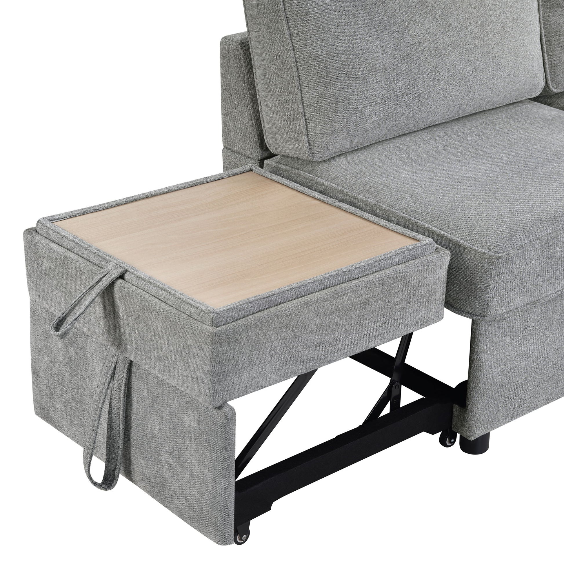 Convertible Sectional L-Shaped Sofa With Dual Pull-Out Sleepers, Flip-Top Table, USB Ports, Cup Holder & Storage - Best Buy Furniture