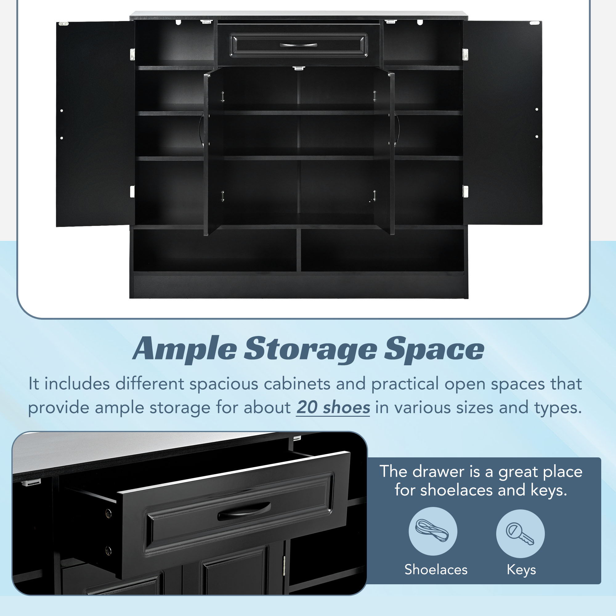 Sleek And Modern Shoe Cabinet With Adjustable Shelves, Space Saving Design