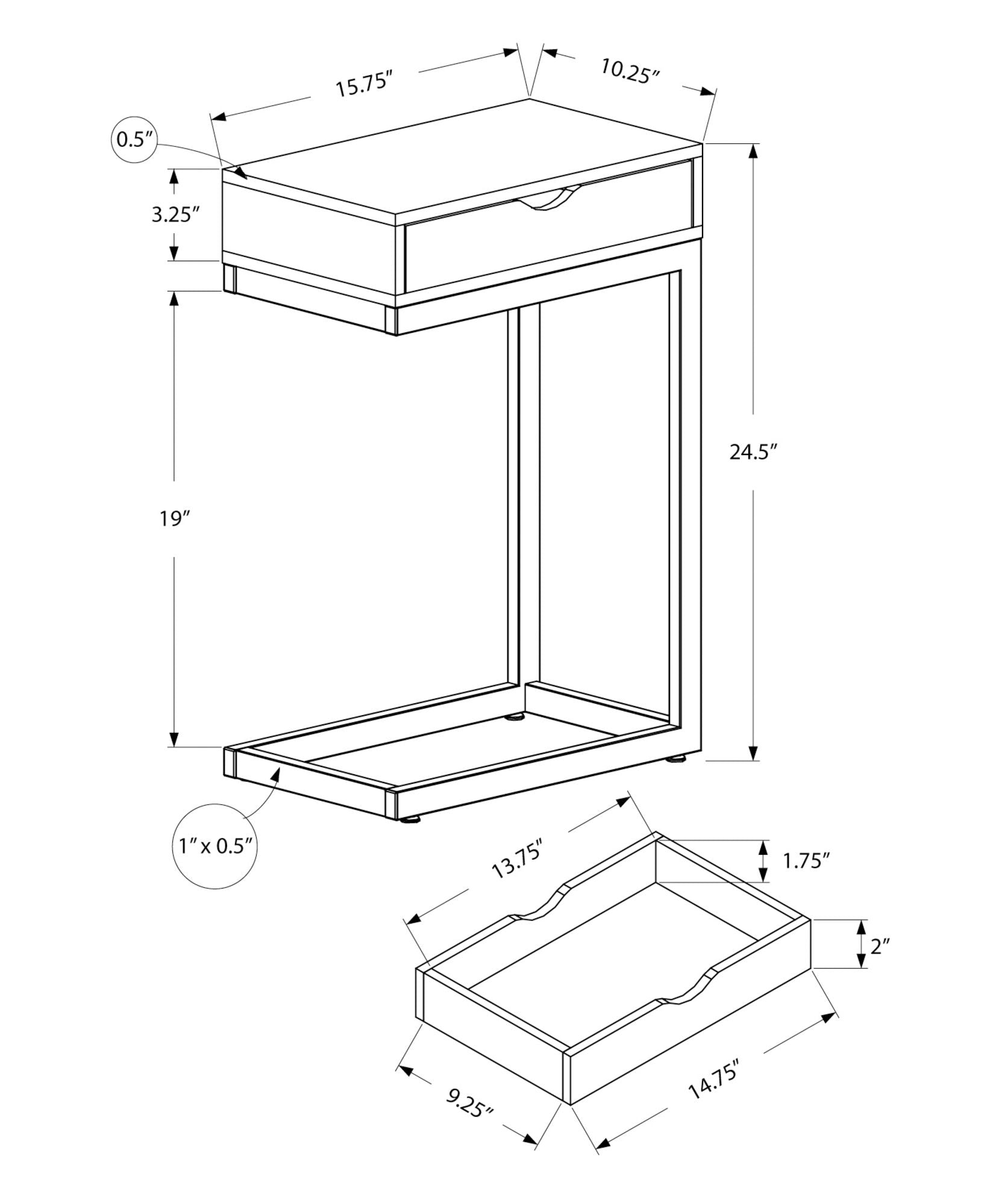 C-Shaped Accent Table Storage Drawer For Living Room