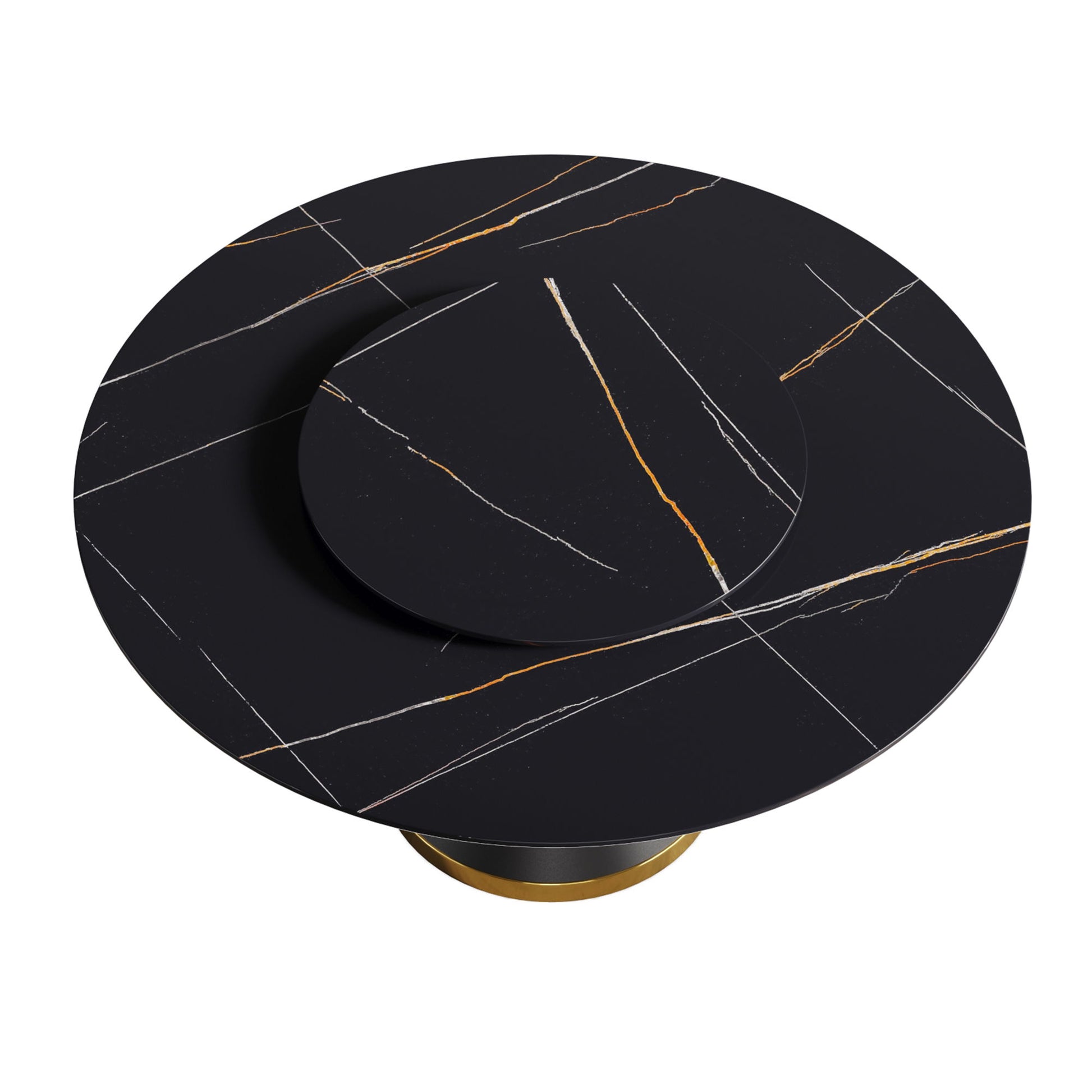 Modern Artificial Stone Round Carbon Steel Base Dining Table, Can Accommodate 6 People Artificial Stone Turntable - Black - Best Buy Furniture