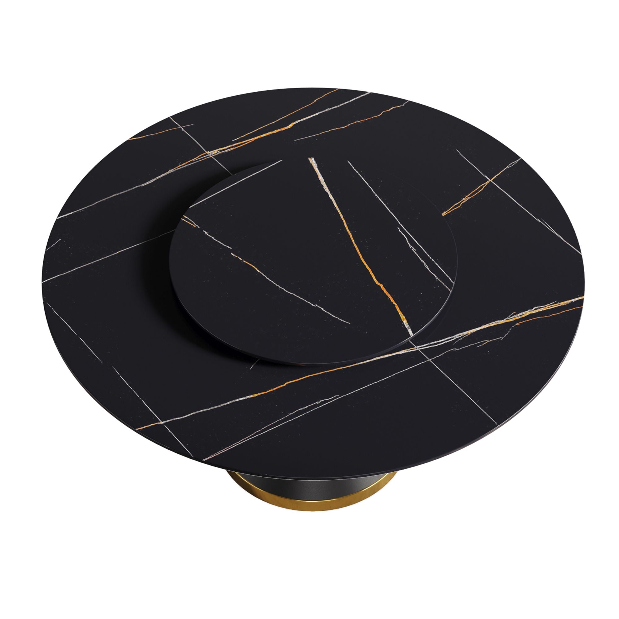 Modern Artificial Stone Round Carbon Steel Base Dining Table, Can Accommodate 6 People Artificial Stone Turntable - Black - Best Buy Furniture