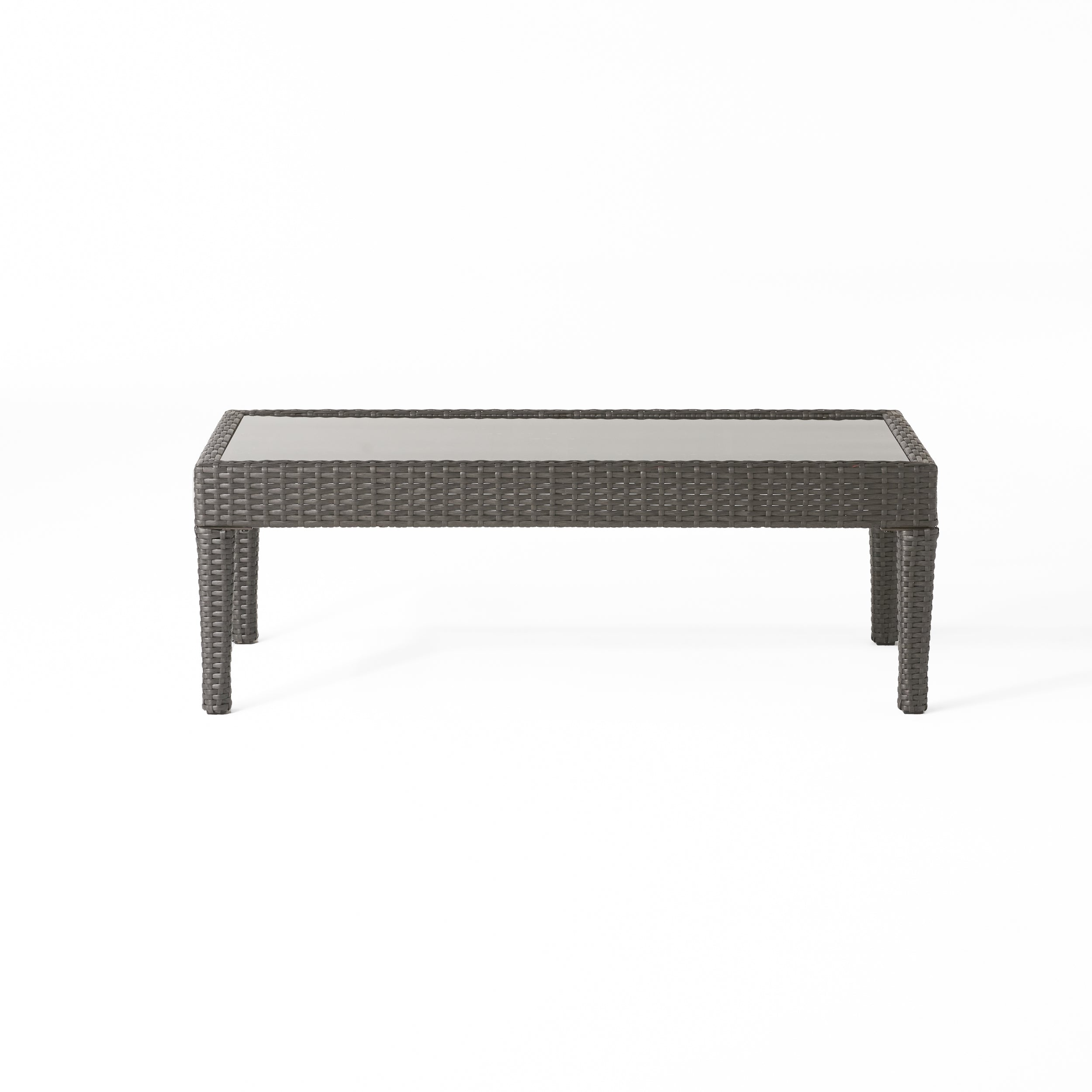 Contemporary ANTIBES Loveseat & Table Set Outdoor Grey PE Rattan Iron Waterproof Fabric