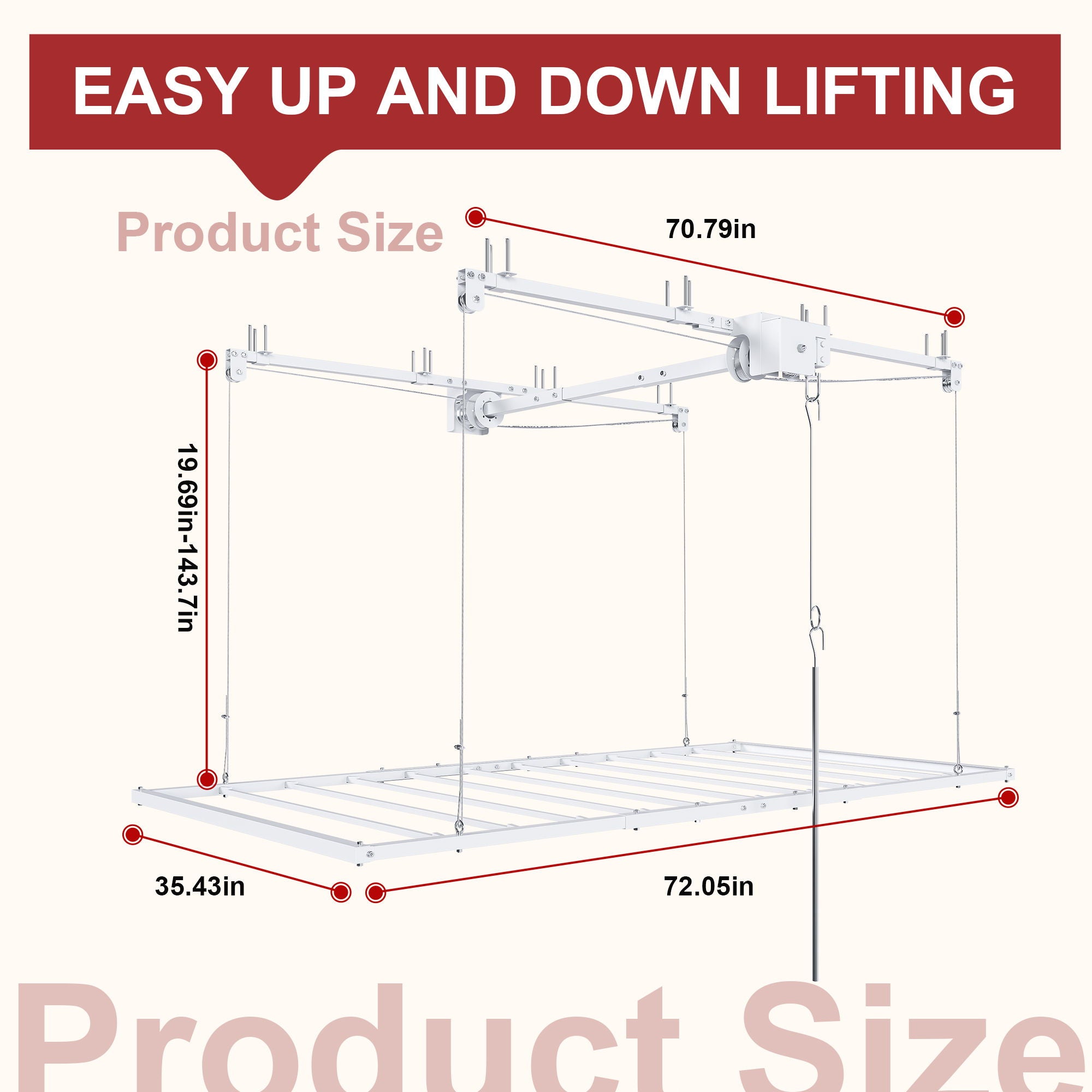 Overhead Garage Storage Rack 3 X 6 Ft For High Ceilings, With Safety Lock - White