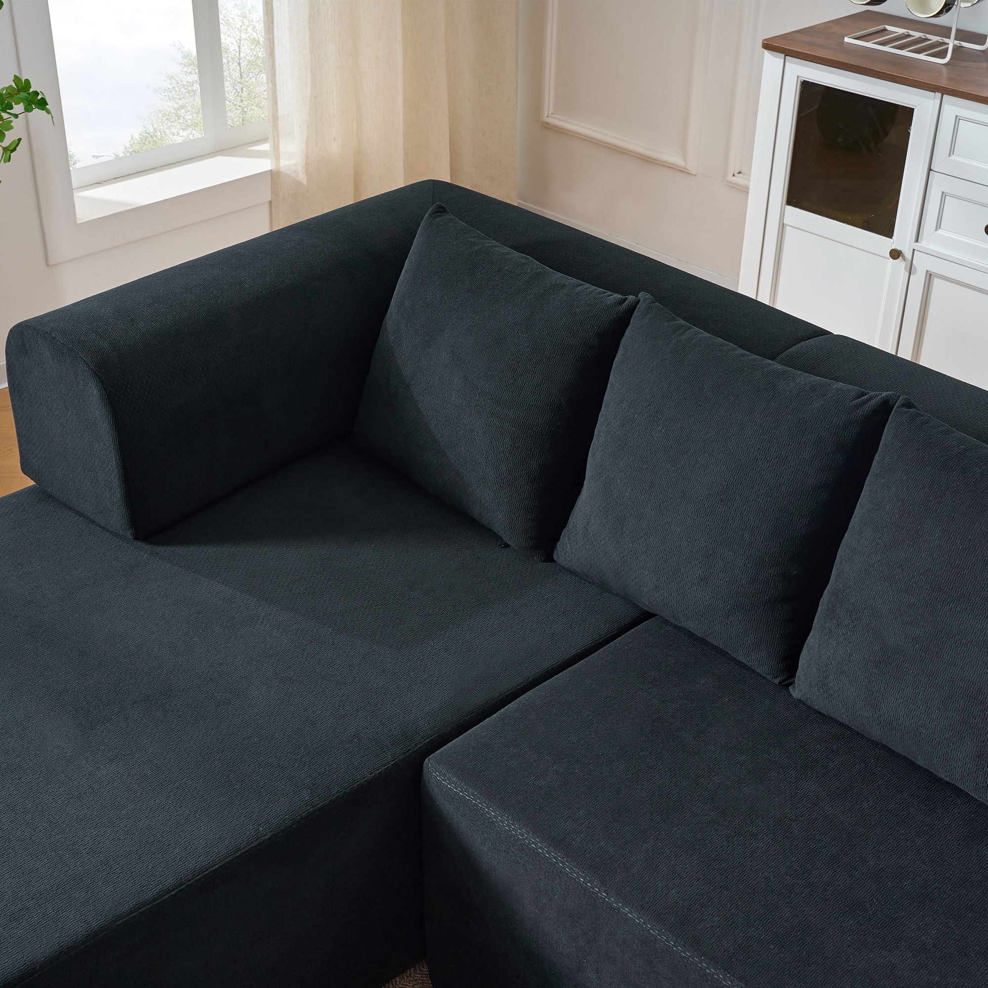 Modular L-Shaped Sectional Sofa With Deep Seat, Movable Chaise & 5 Pillows