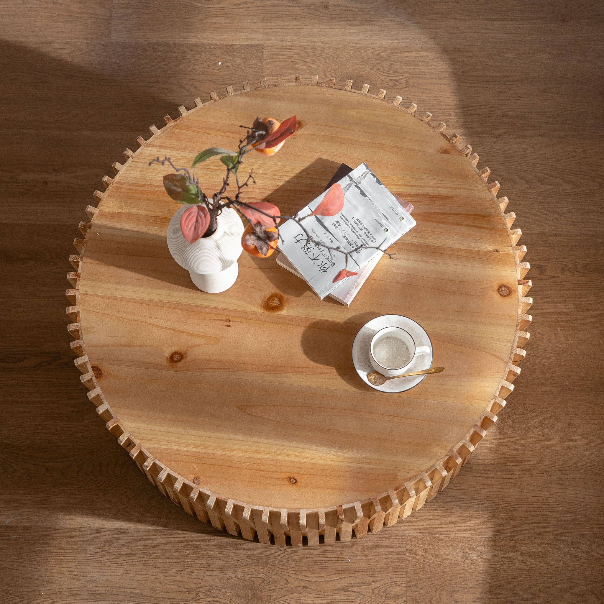 Cylindrical Coffee Table With Vertical Texture Relief
