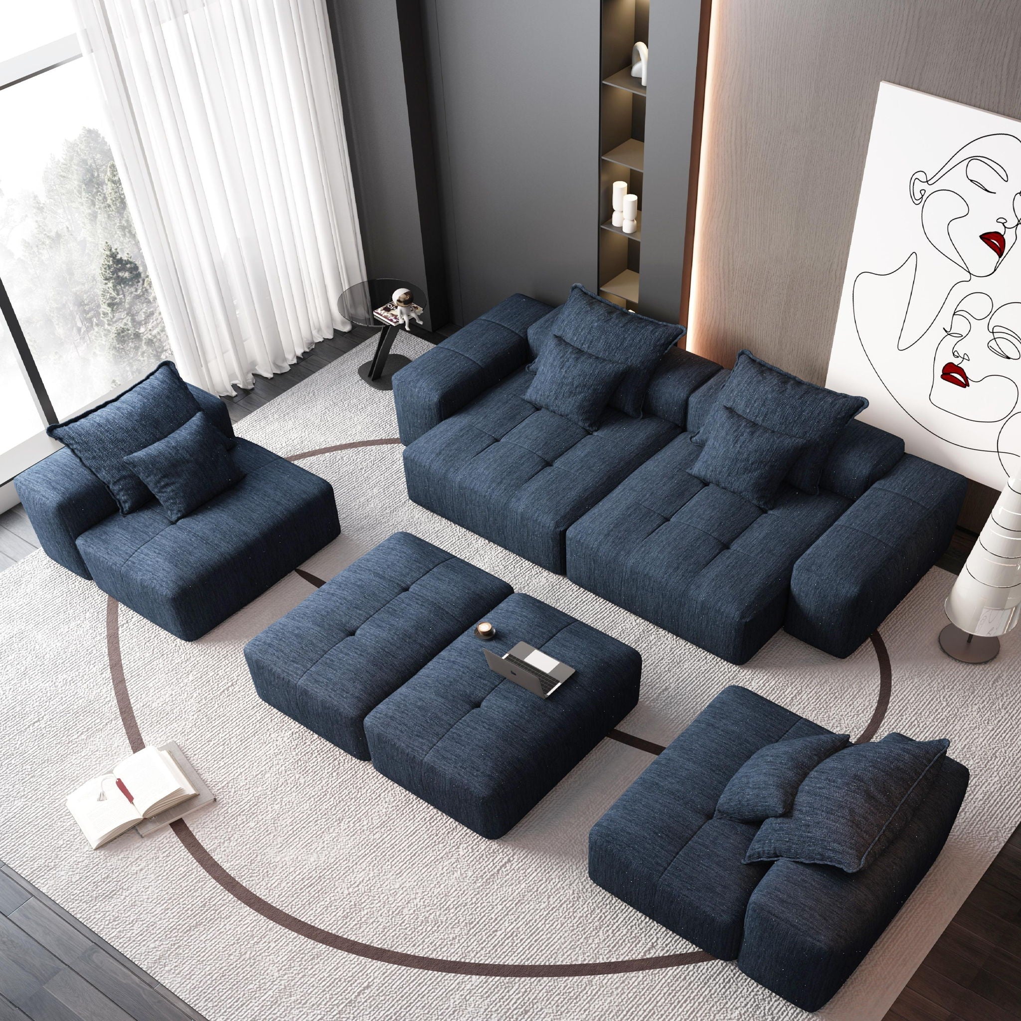 Modern Oversized Diy Combination Modular Sectional Sofa With Pillows