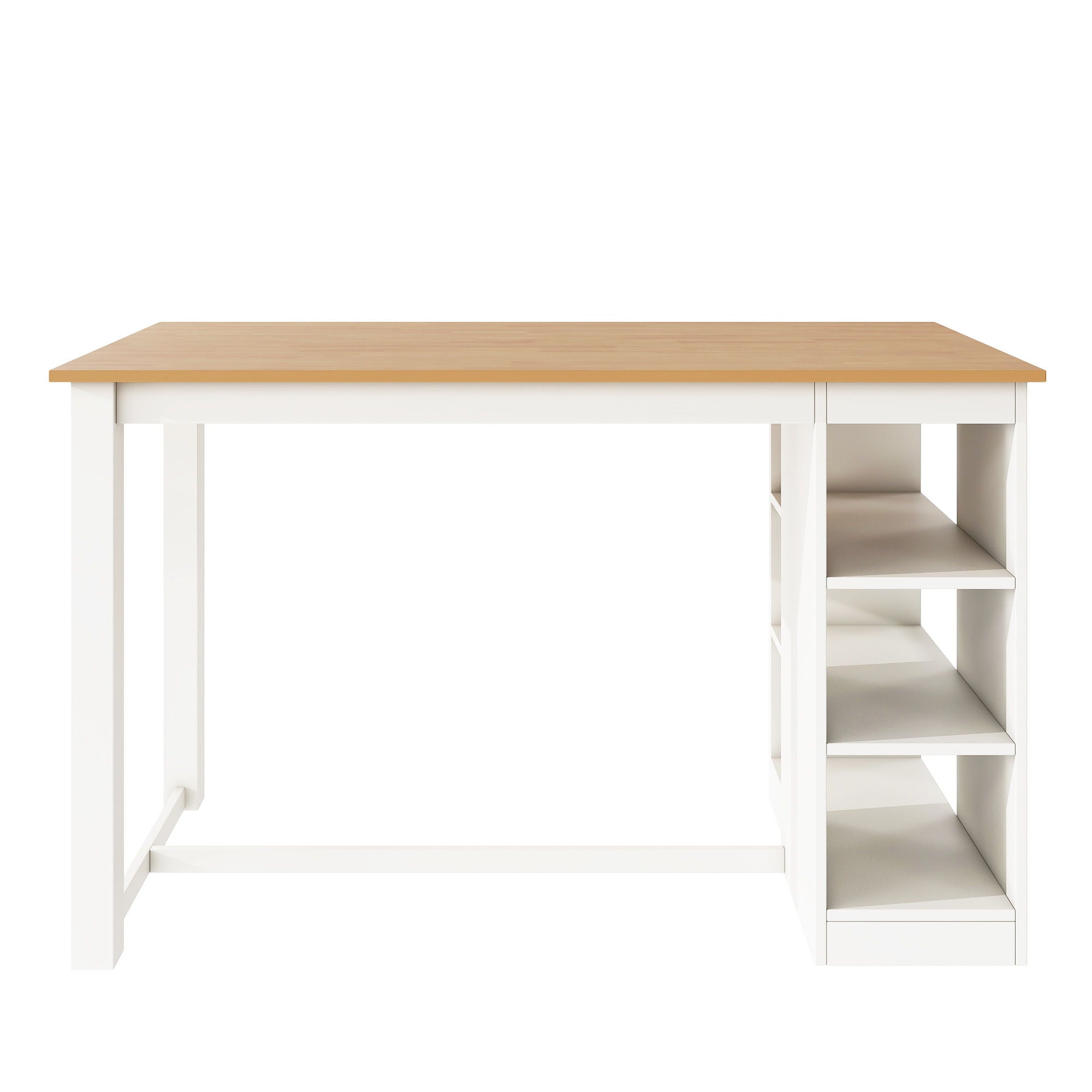 Solid Wood Farmhouse Counter Height Dining Table Set With 3 Tier Storage Shelves