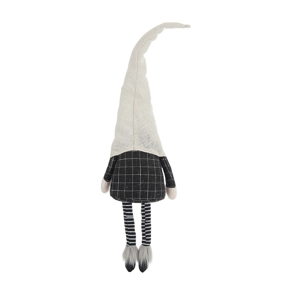 Sitting Gnome With Ghost Hat, For Halloween Decor - Black White
