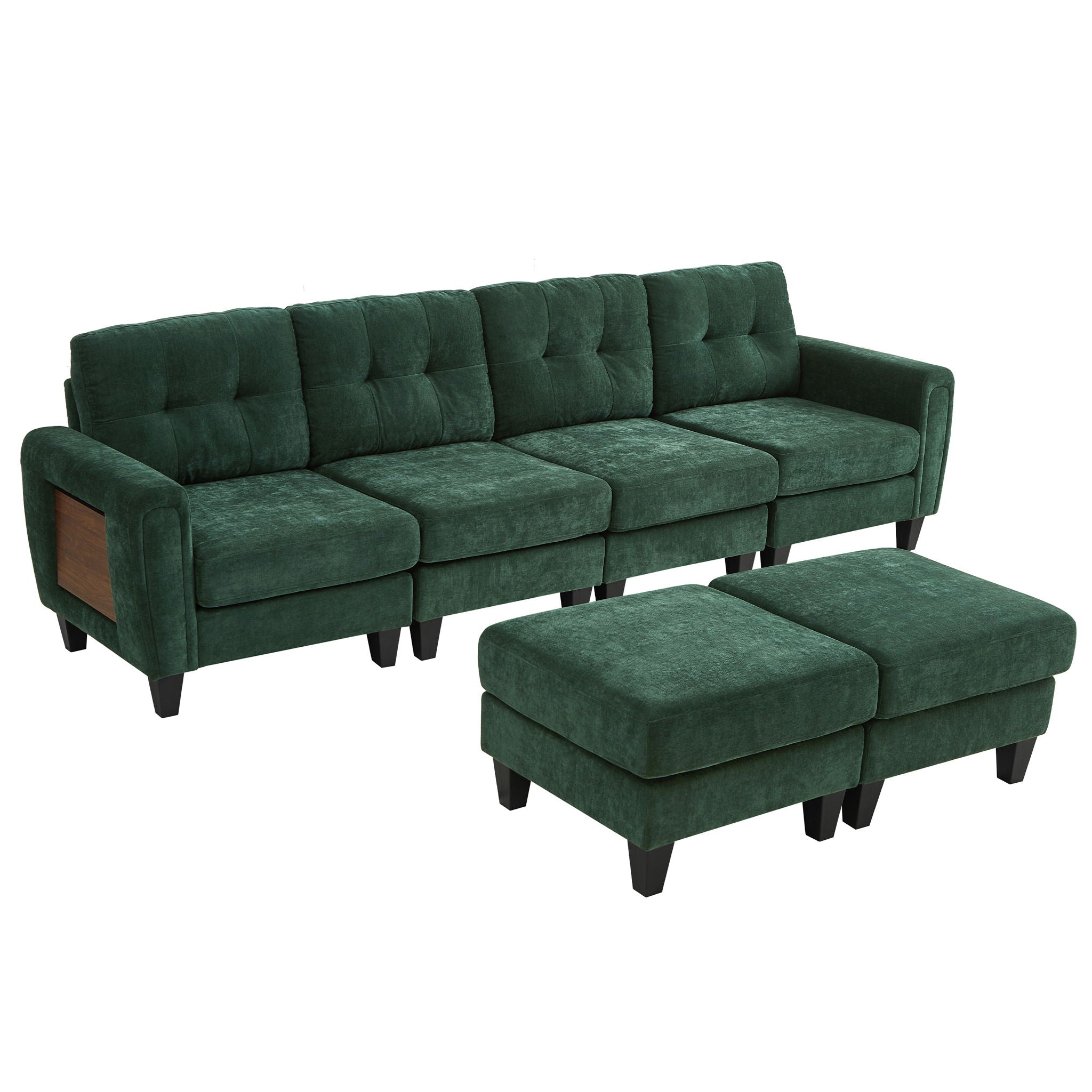 Modular Sectional Sofa With Movable Ottomans, USB Ports & Side Tables