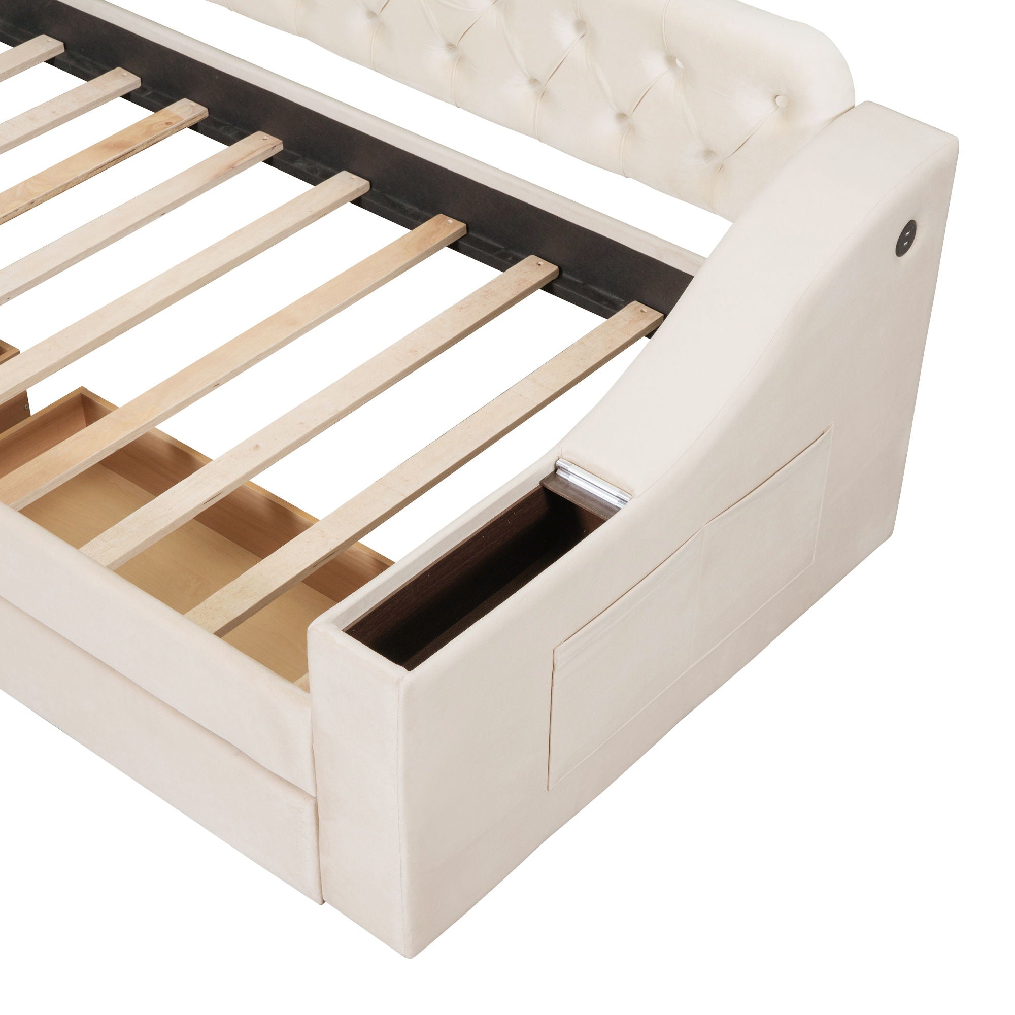 Upholstered Daybed With Storage Armrests And USB Port