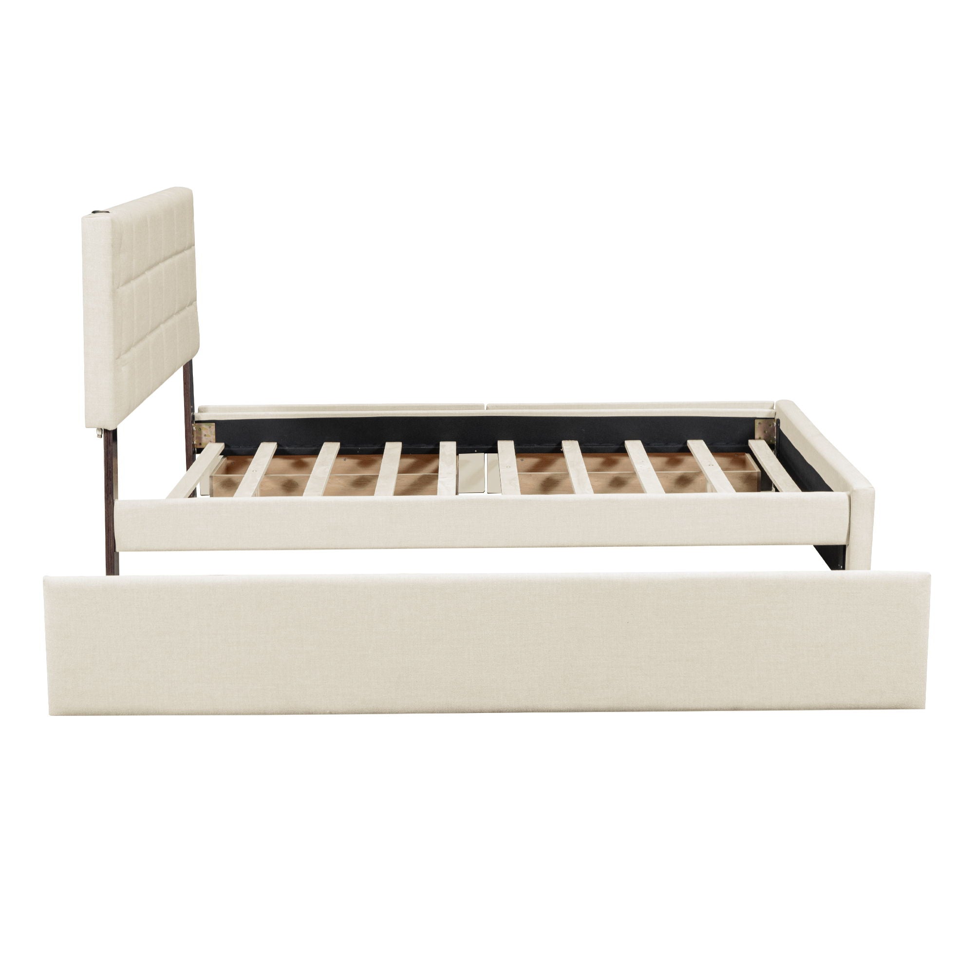 Upholstered Platform Bed With Trundle & Drawers