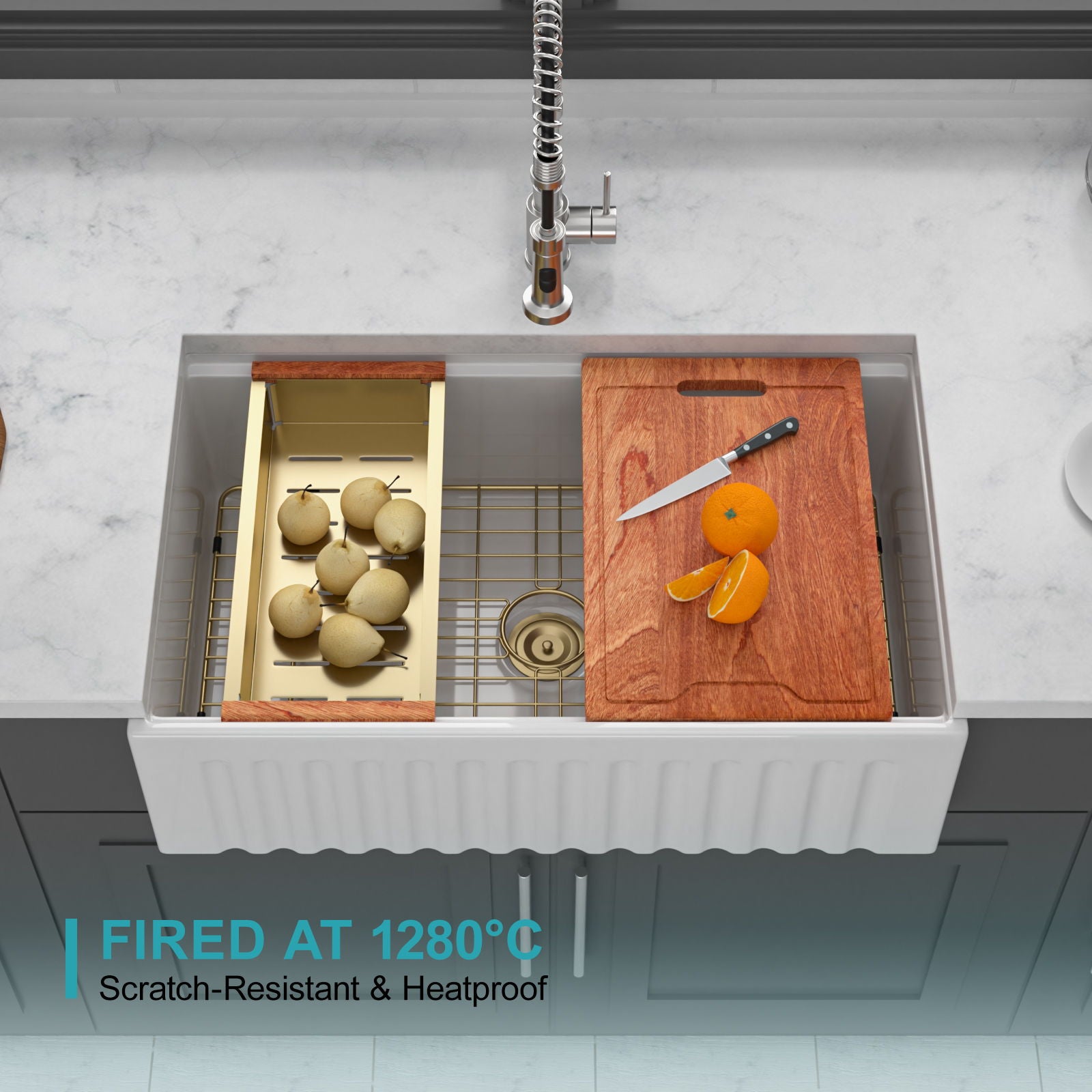 Workstation, Single Bowl Apron Front Kitchen Sink - White