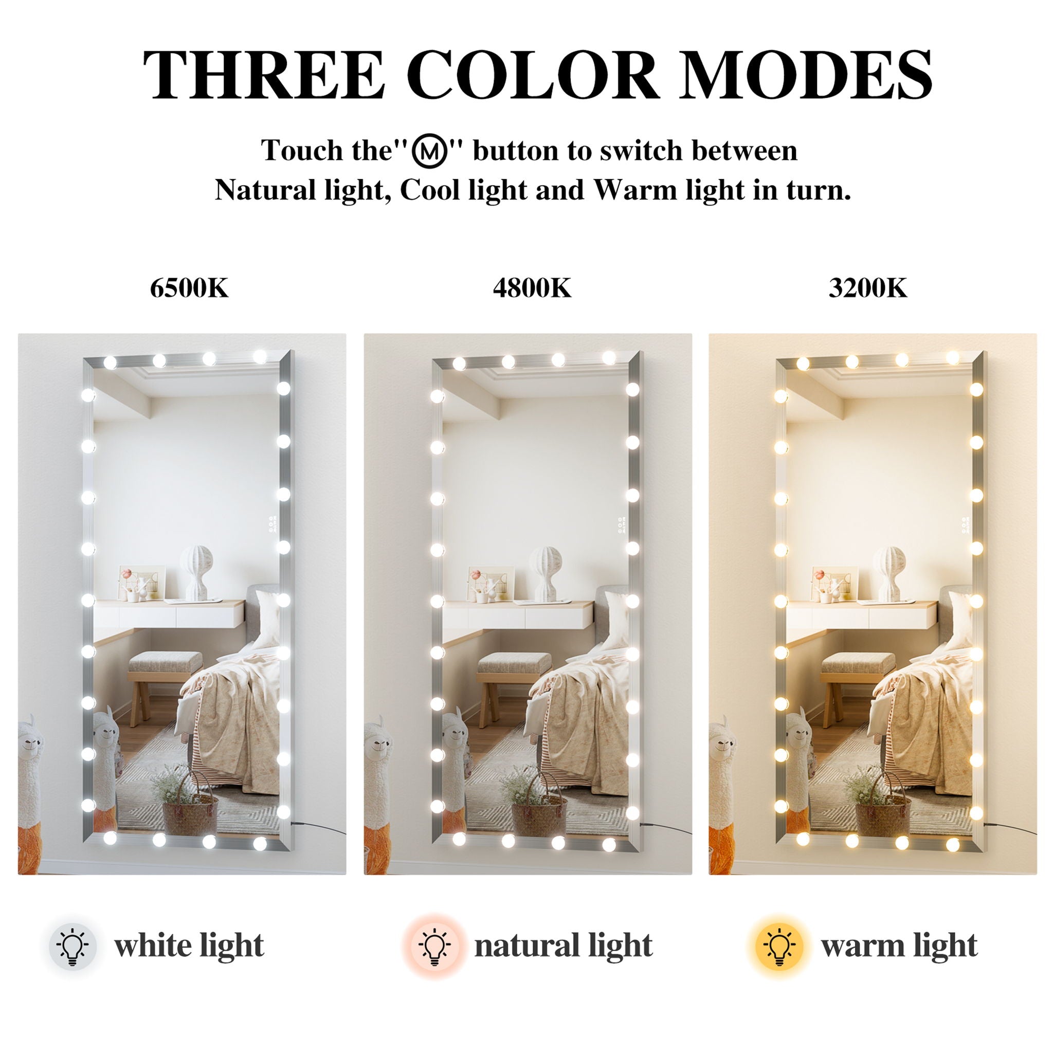 Full Length Mirror With Lights Full Body Vanity Mirror With 3 Color Modes Lighted Standing Floor Mirror For Dressing Room Bedroom Wall Mounted Touch Control