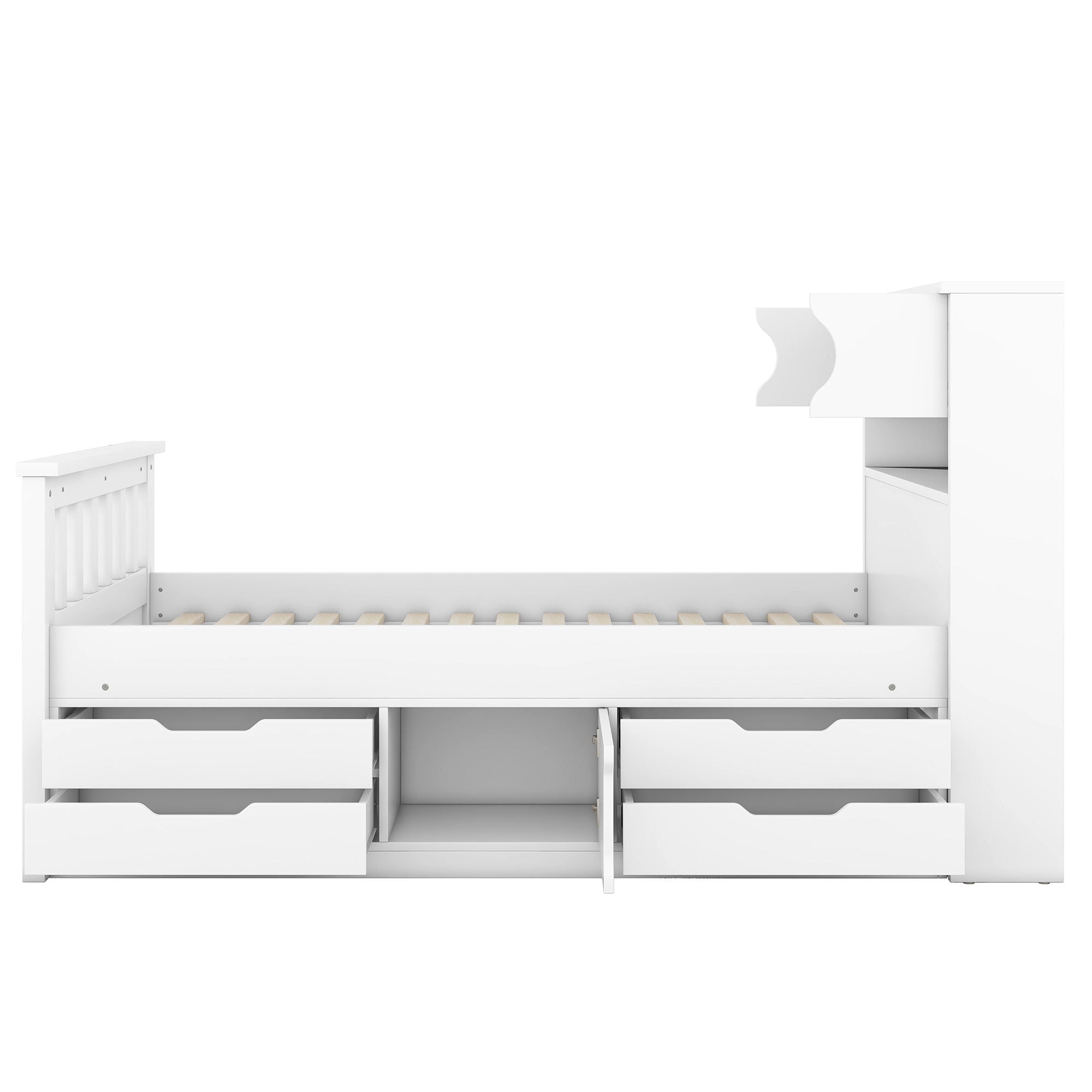 Captain Platform Bed Frame With Storage Bookcases, Shelves, And 4 Drawers