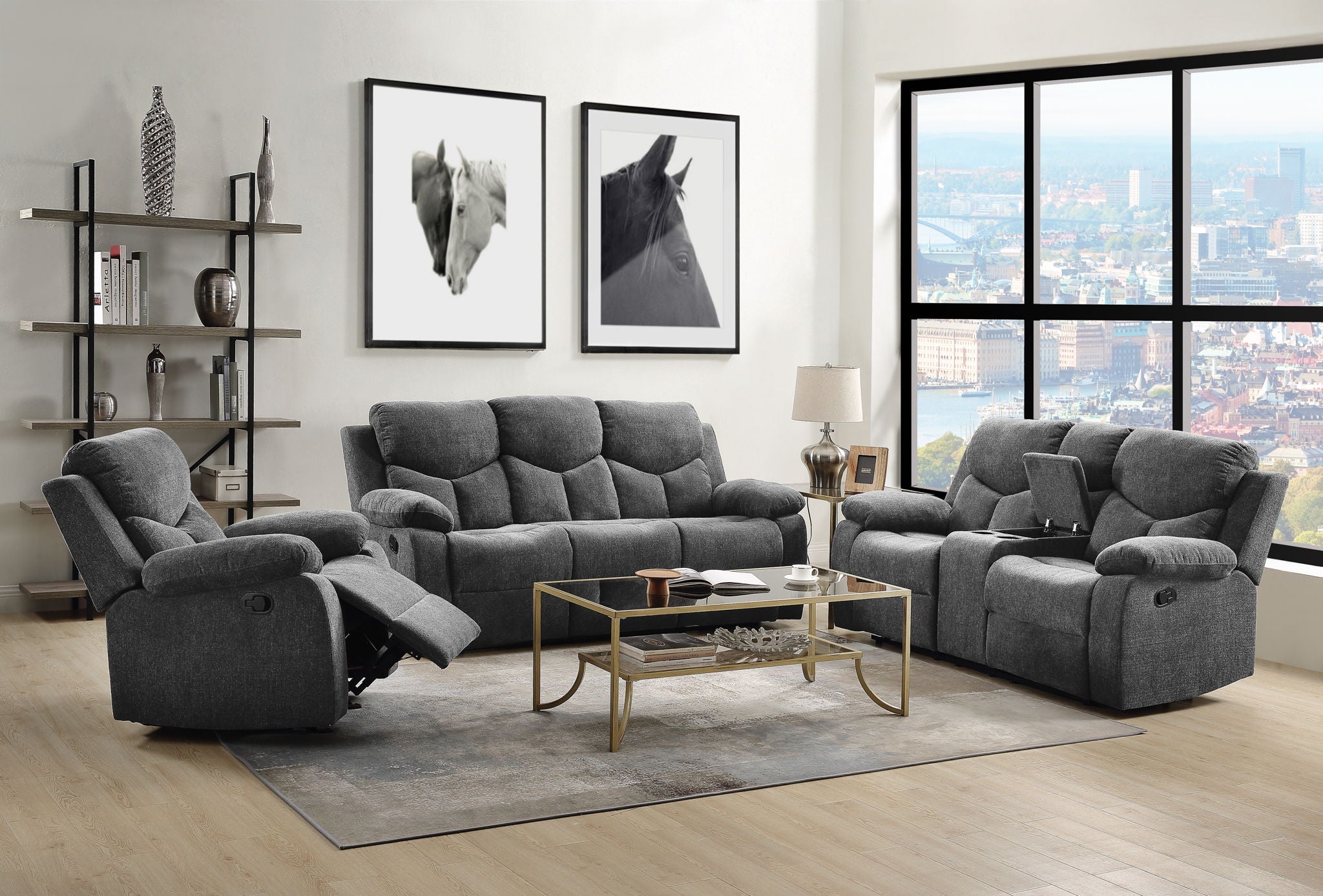 Kalen - Chenille Sofa With Drop Down Table - Gray