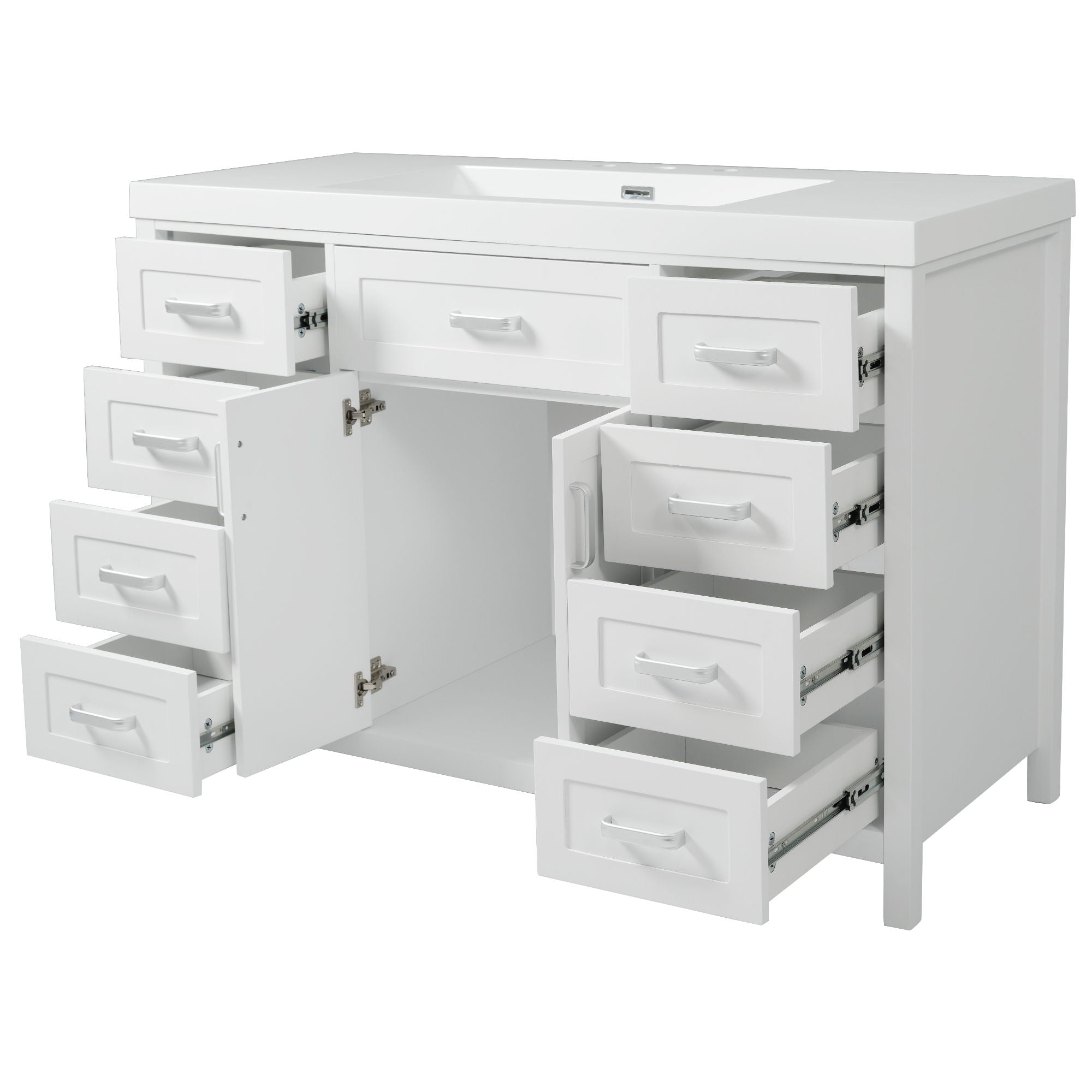 Bathroom Vanity With Sink, 2 Doors 8 Drawers, Soft Close System, Classic Design