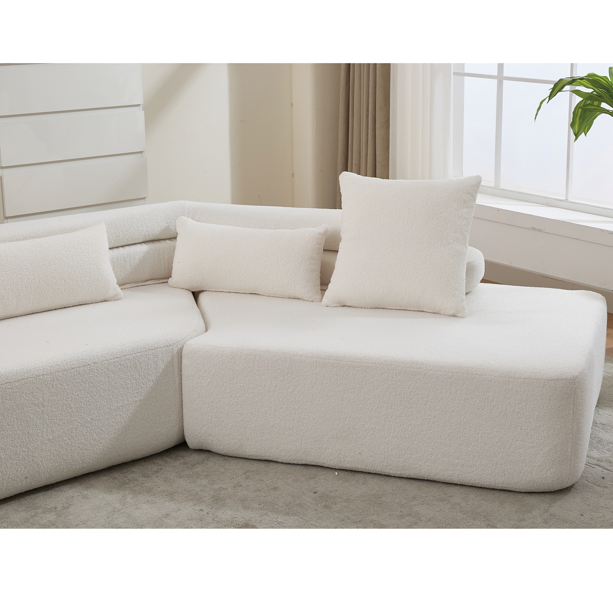 128' Minimalist Cloud Sectional Couch in Beige