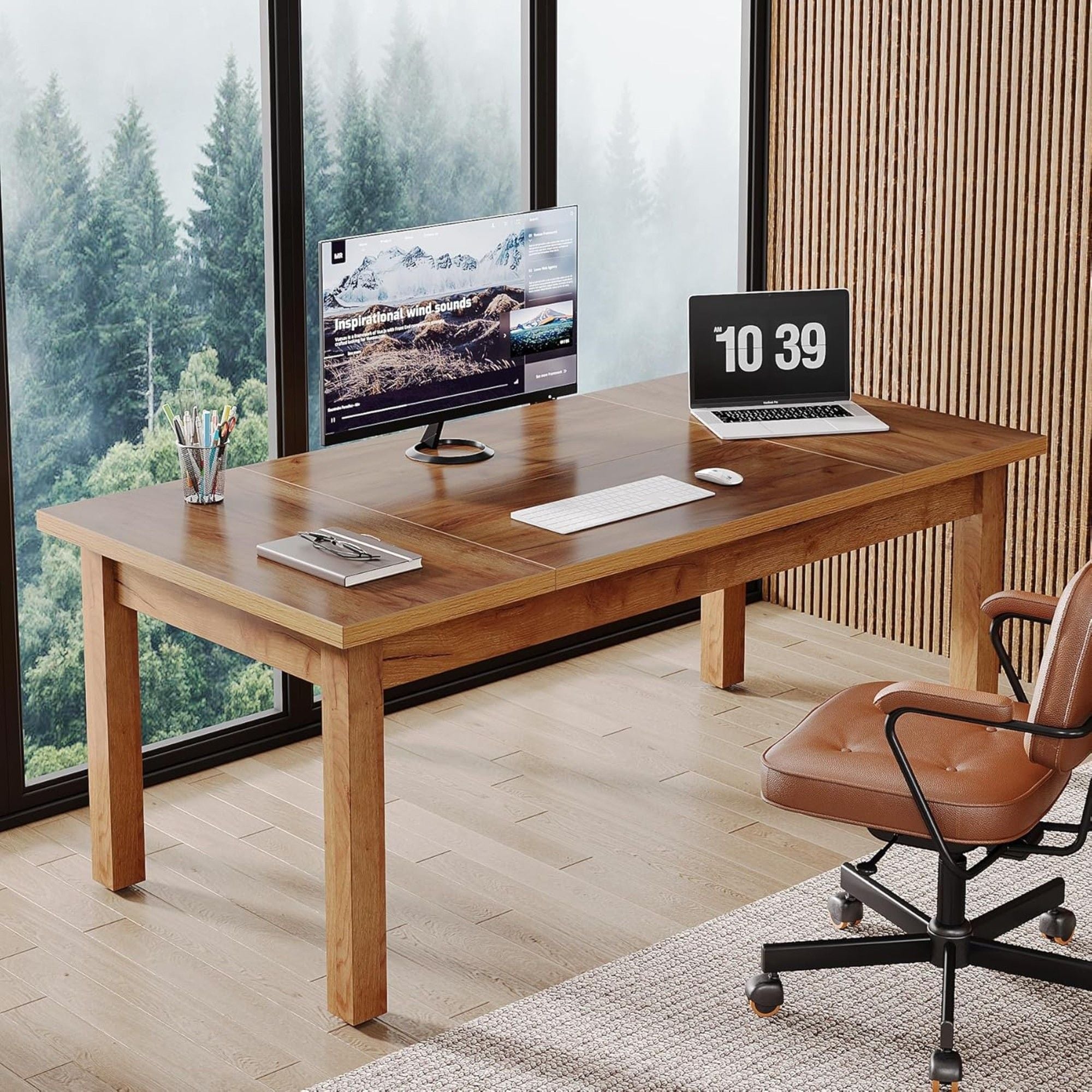 Executive Desk With Legs - Natural / Light Brown