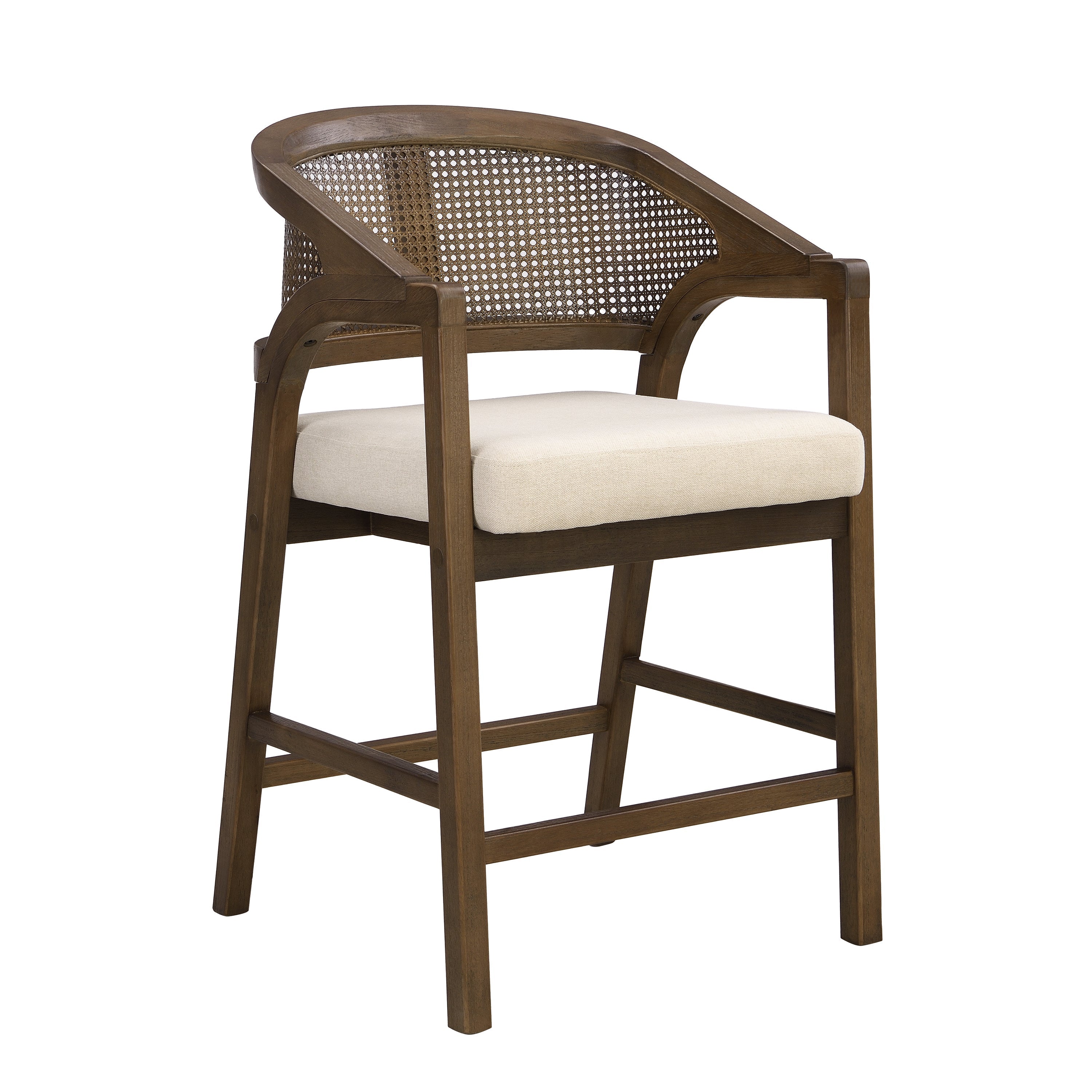 Wooden Frame Counter Stool with Rattan Back - Set of 2