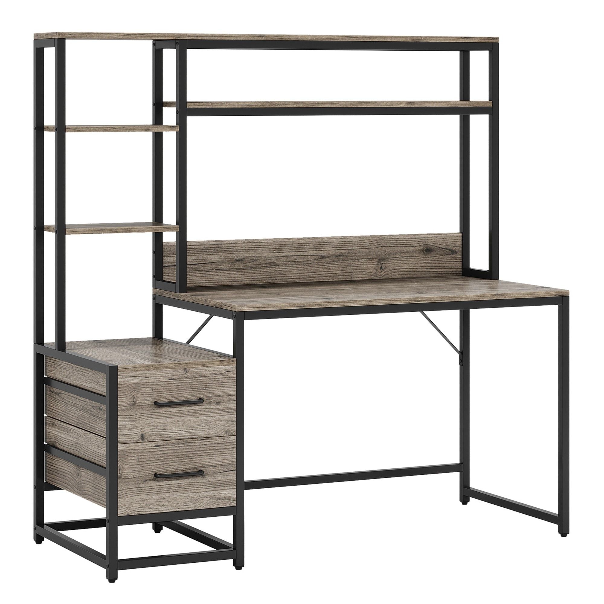 Computer Desk With Hutch, 2 Drawers & Open Shelves