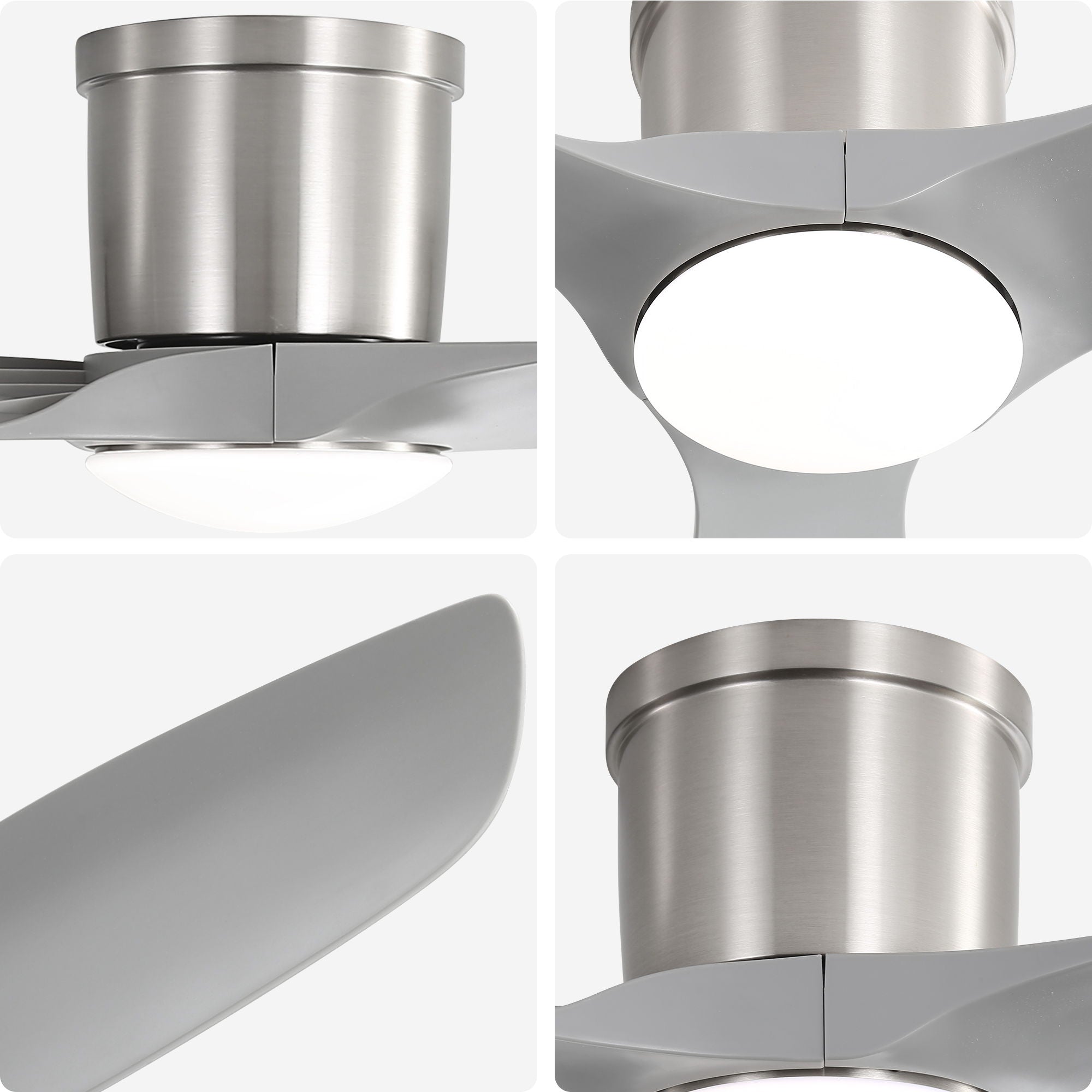 Flush Mount Ceiling Fan With Dimmable LED Light, 3 Blades, Reversible DC Motor Blades For Living Room