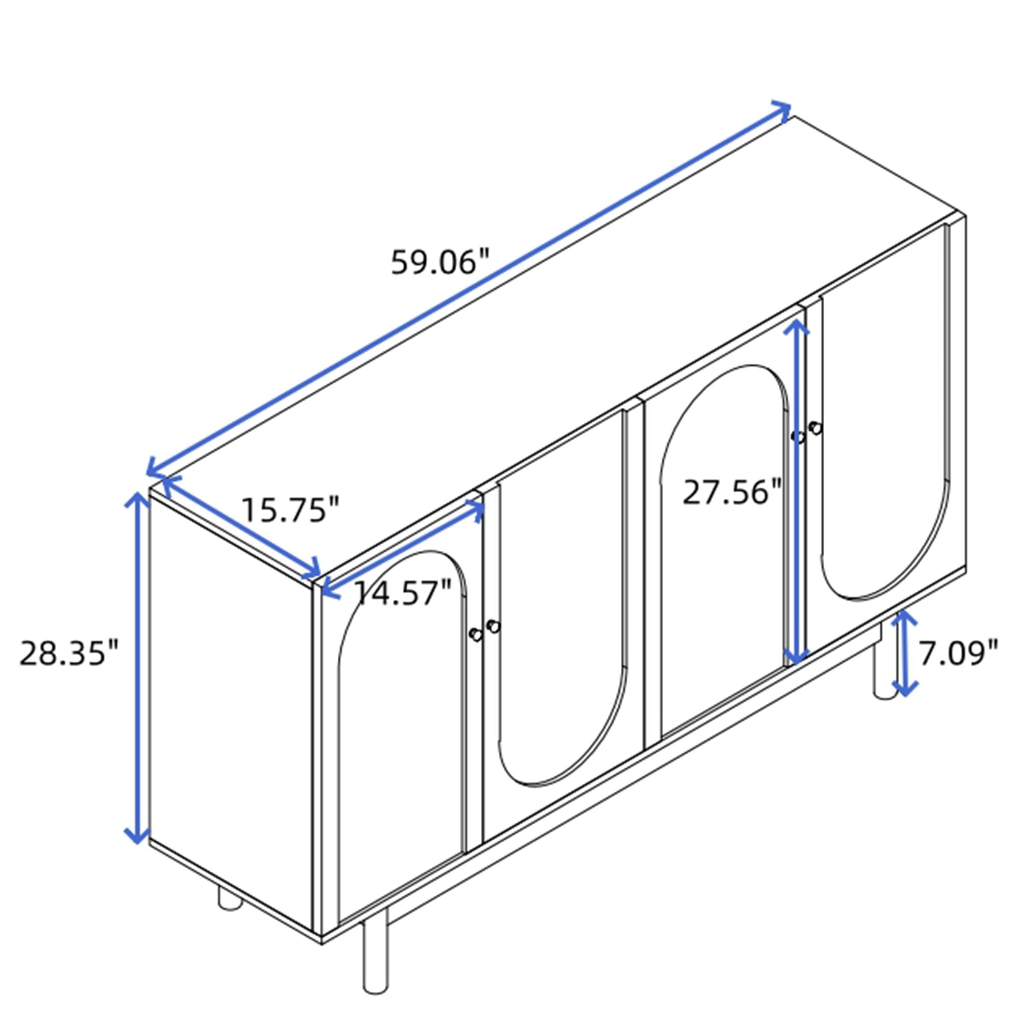 4 Door Intaglio Storage Cabinet - Mint Green
