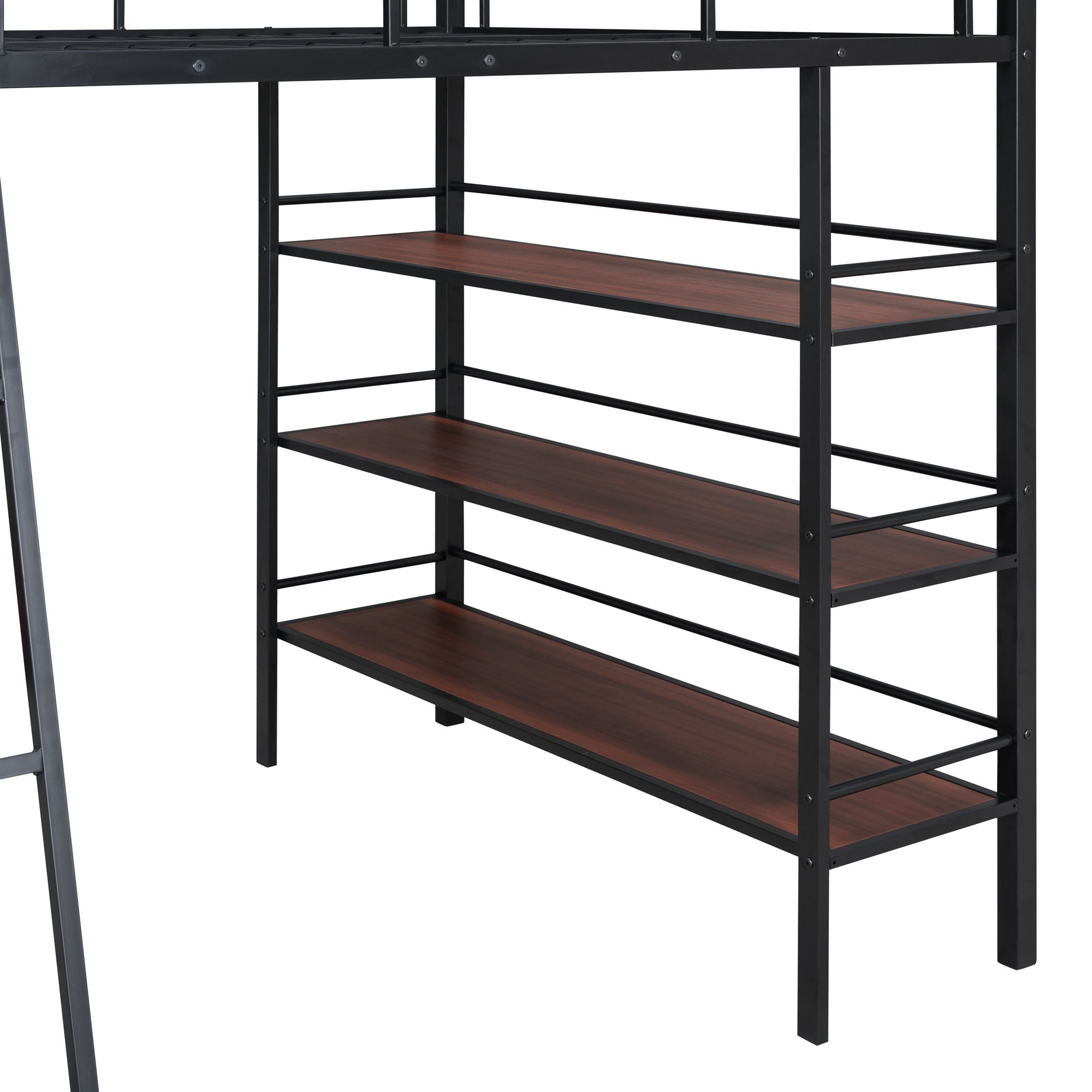 Bed With 3 Layers Of Shelves And Desk, Stylish Frame Bed