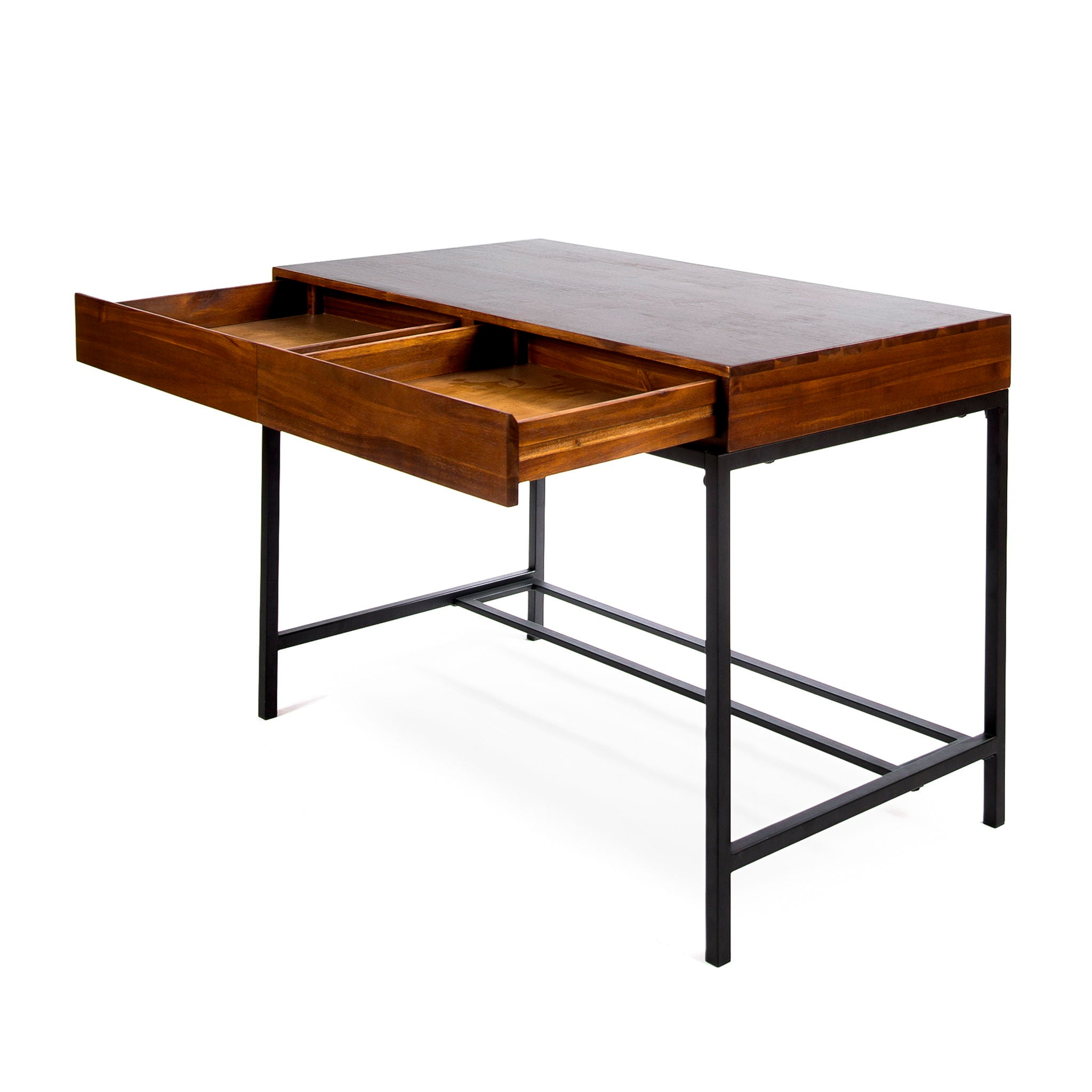 Industrial Style Storage Desk With Acacia Wood Top And Metal Legs - Oak - Best Buy Furniture