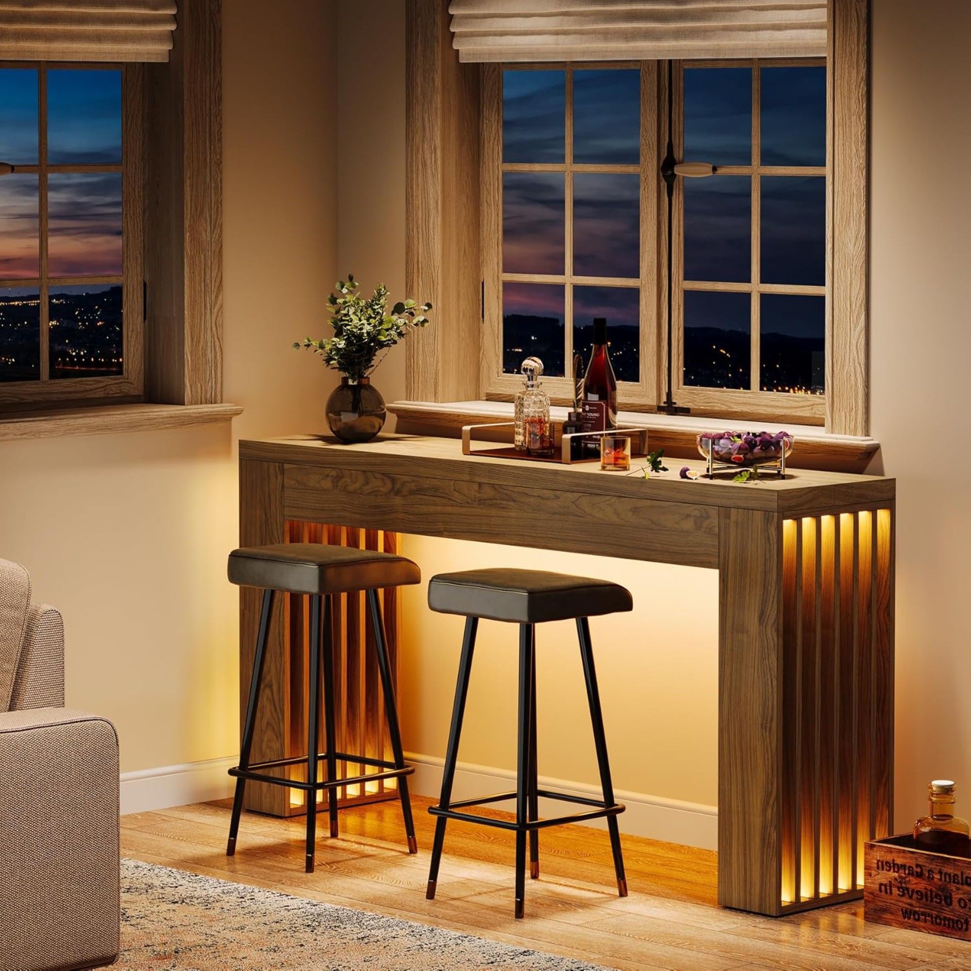 Console Table With Vertical Slat Legs For Entryway - Rustic Brown