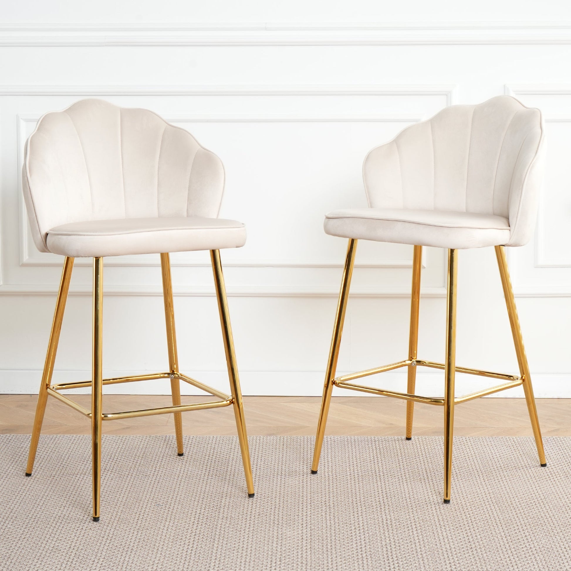 Elegant-Shell-Shape-Off-White-Velvet-Bar-Chair-Set-of-2-Bar-Stools