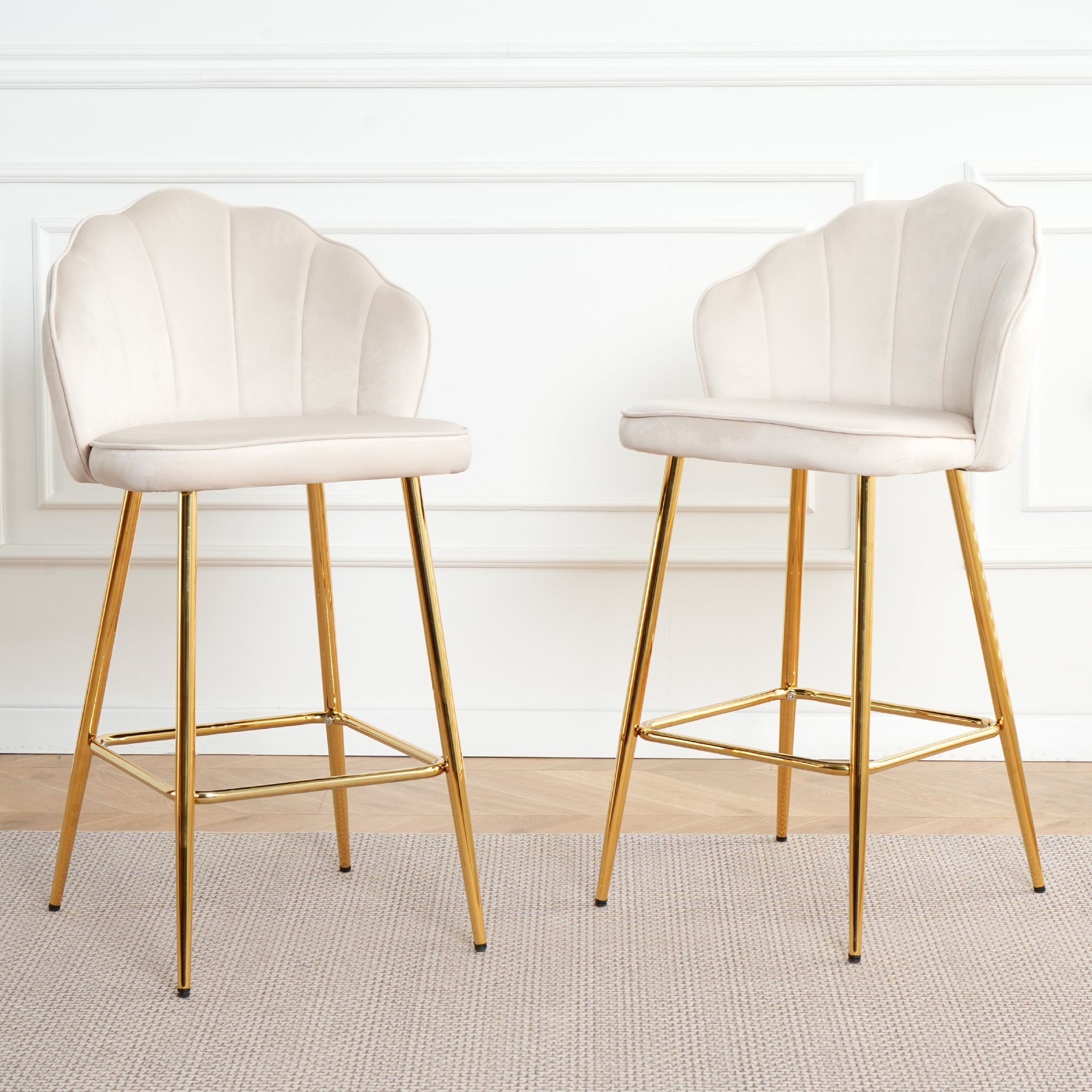 Elegant-Shell-Shape-Off-White-Velvet-Bar-Chair-Set-of-2-Bar-Stools